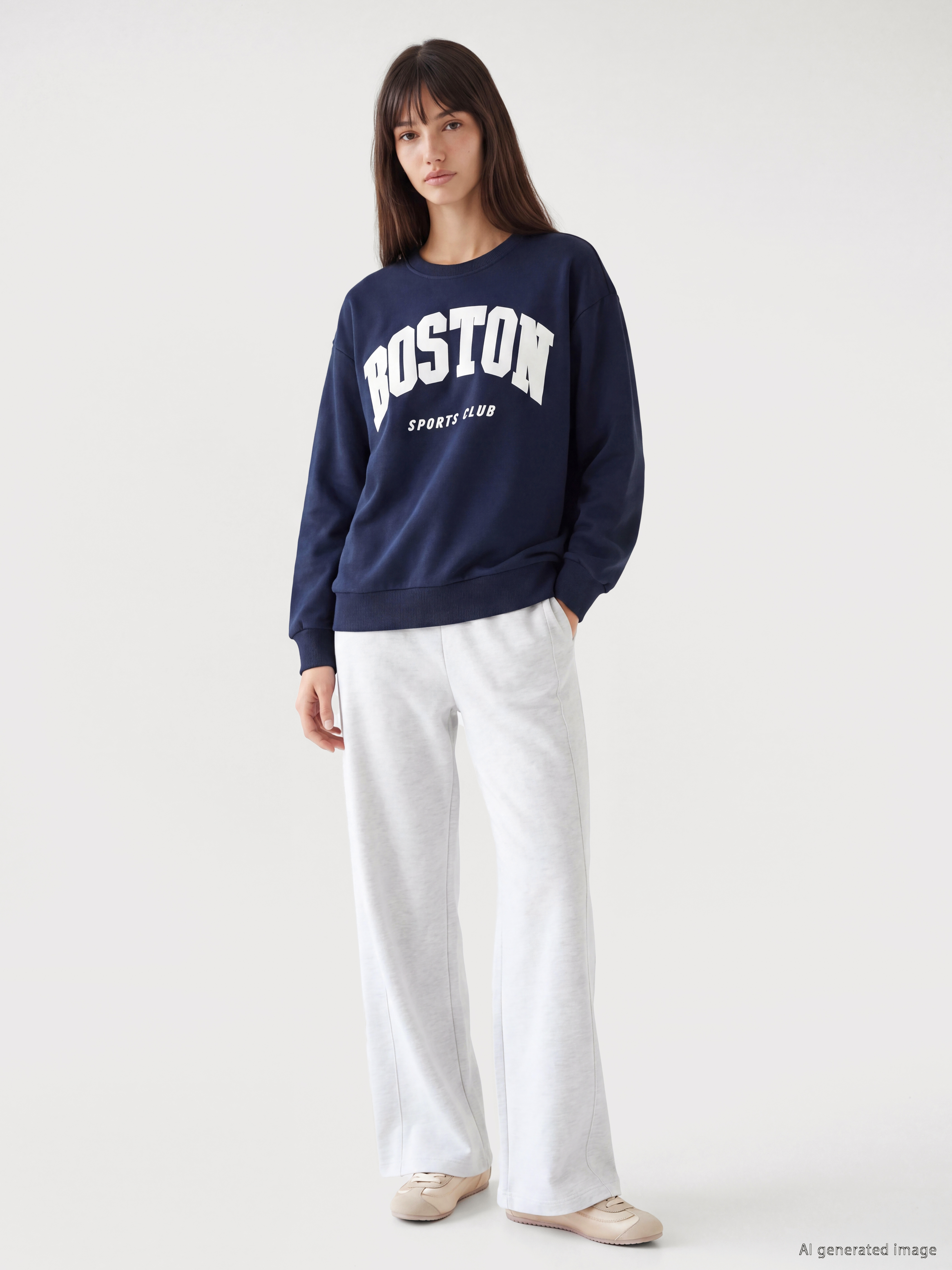 XSIDE Boston Nakışlı Oversize Kadın Sweatshirt görsel 2