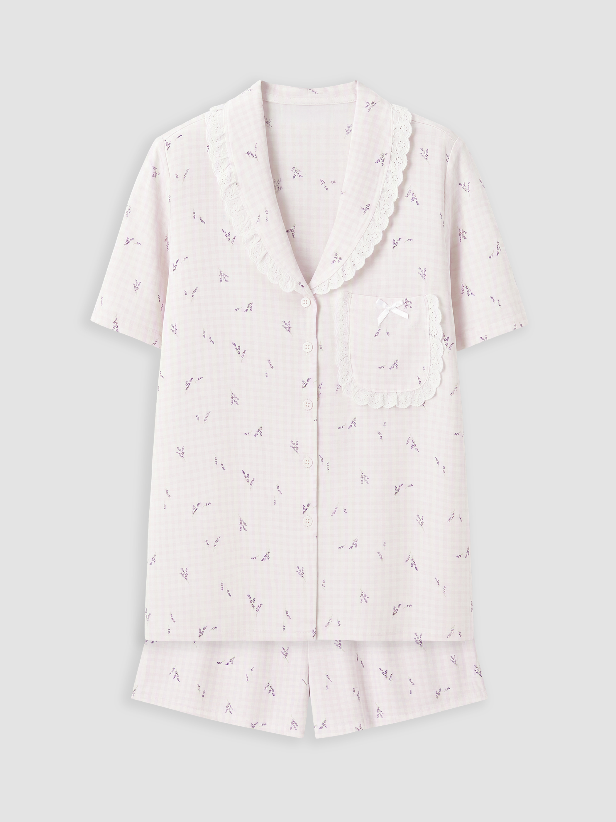 LCW DREAM Fırfırlı Ekose Kadın Şortlu Pijama Takımı görsel 5