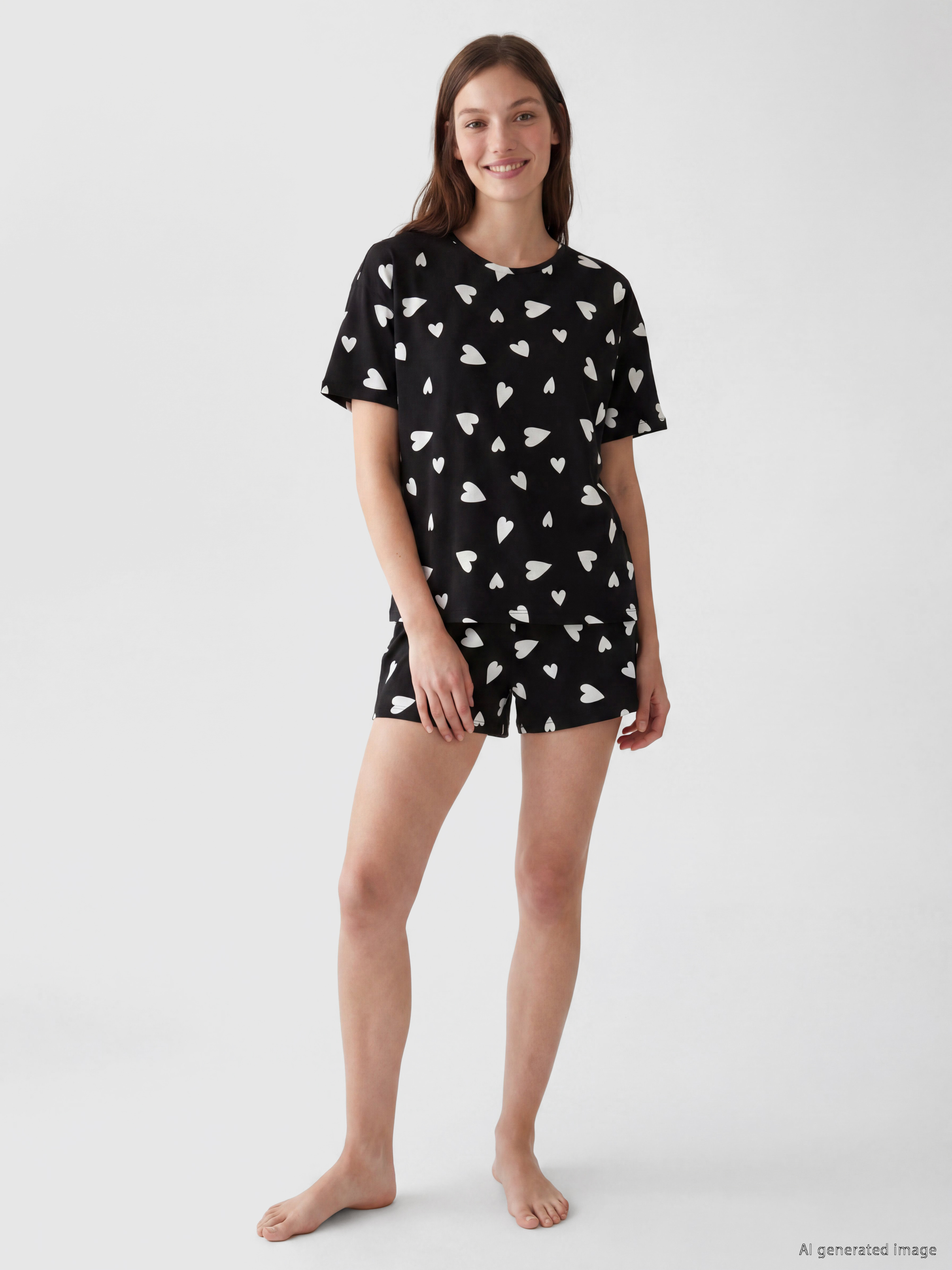 LCW DREAM Kalp Desenli Kadın Şortlu Pijama Takımı görsel 2