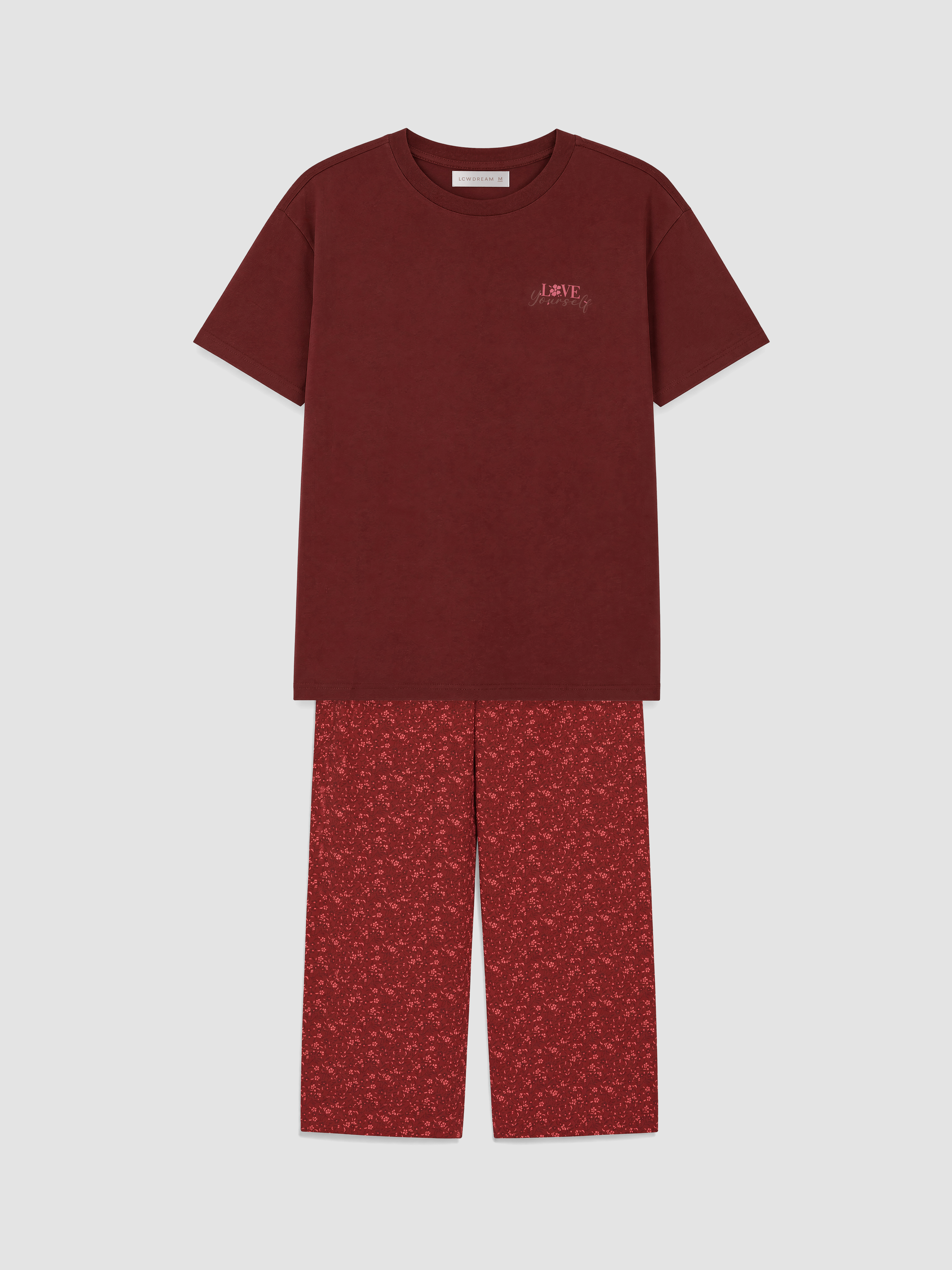 LCW DREAM Bisiklet Yaka Desenli Kadın Kaprili Pijama Takımı görsel 5