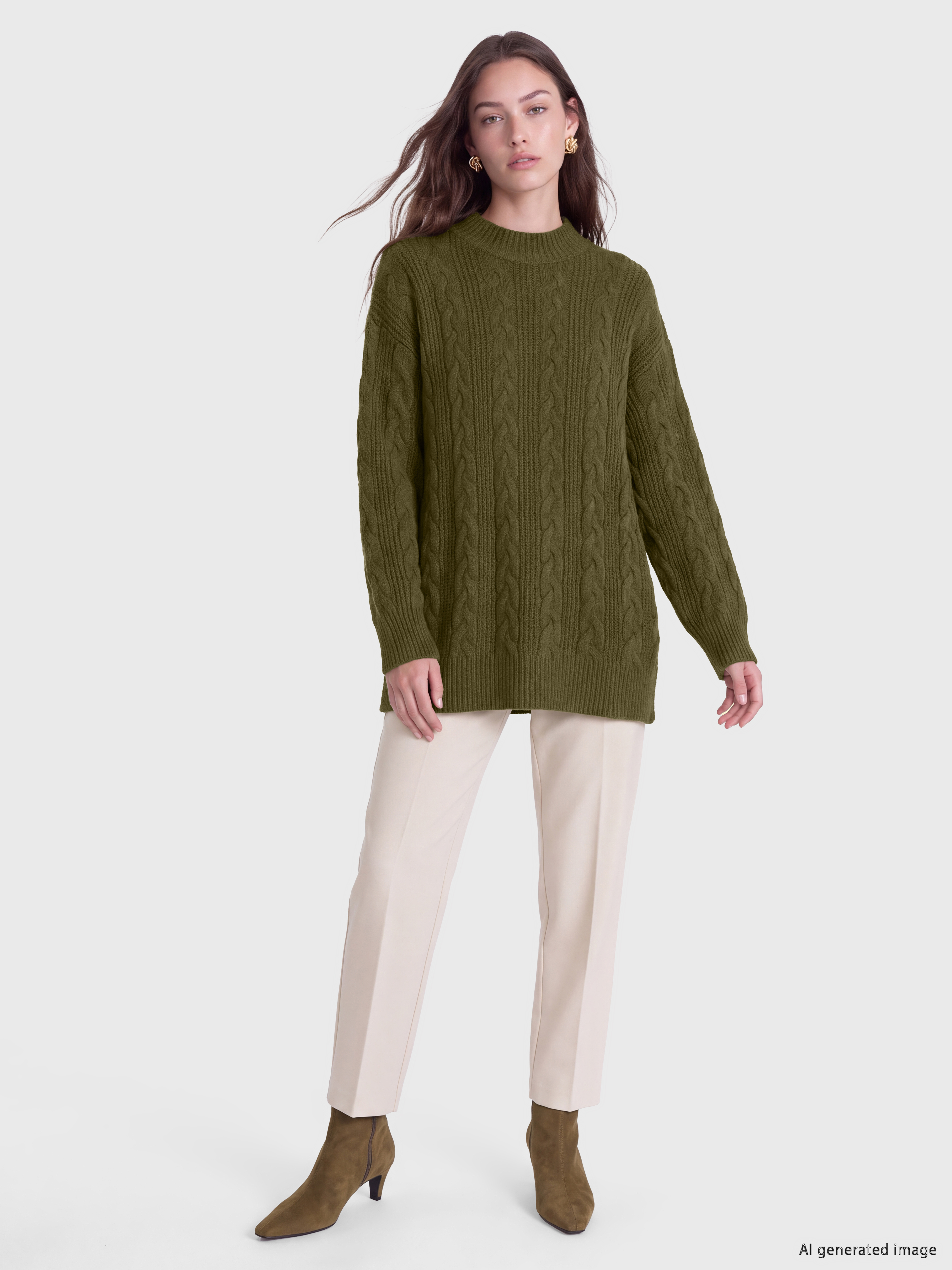 LCW Modest Dik Yaka Desenli Kadın Triko Tunik görsel 2