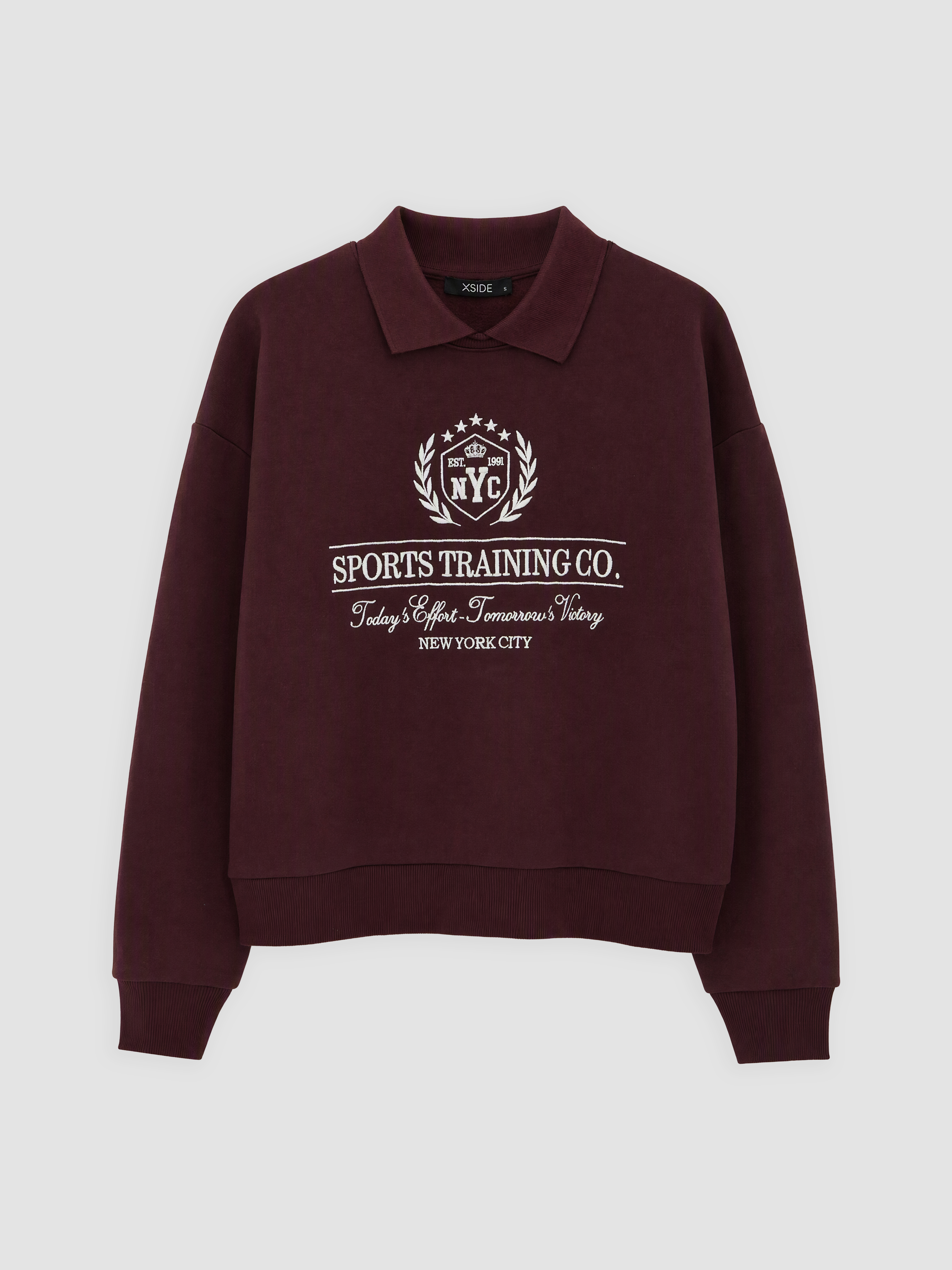 XSIDE Polo Yaka Nakışlı Oversize Kadın Sweatshirt görsel 5