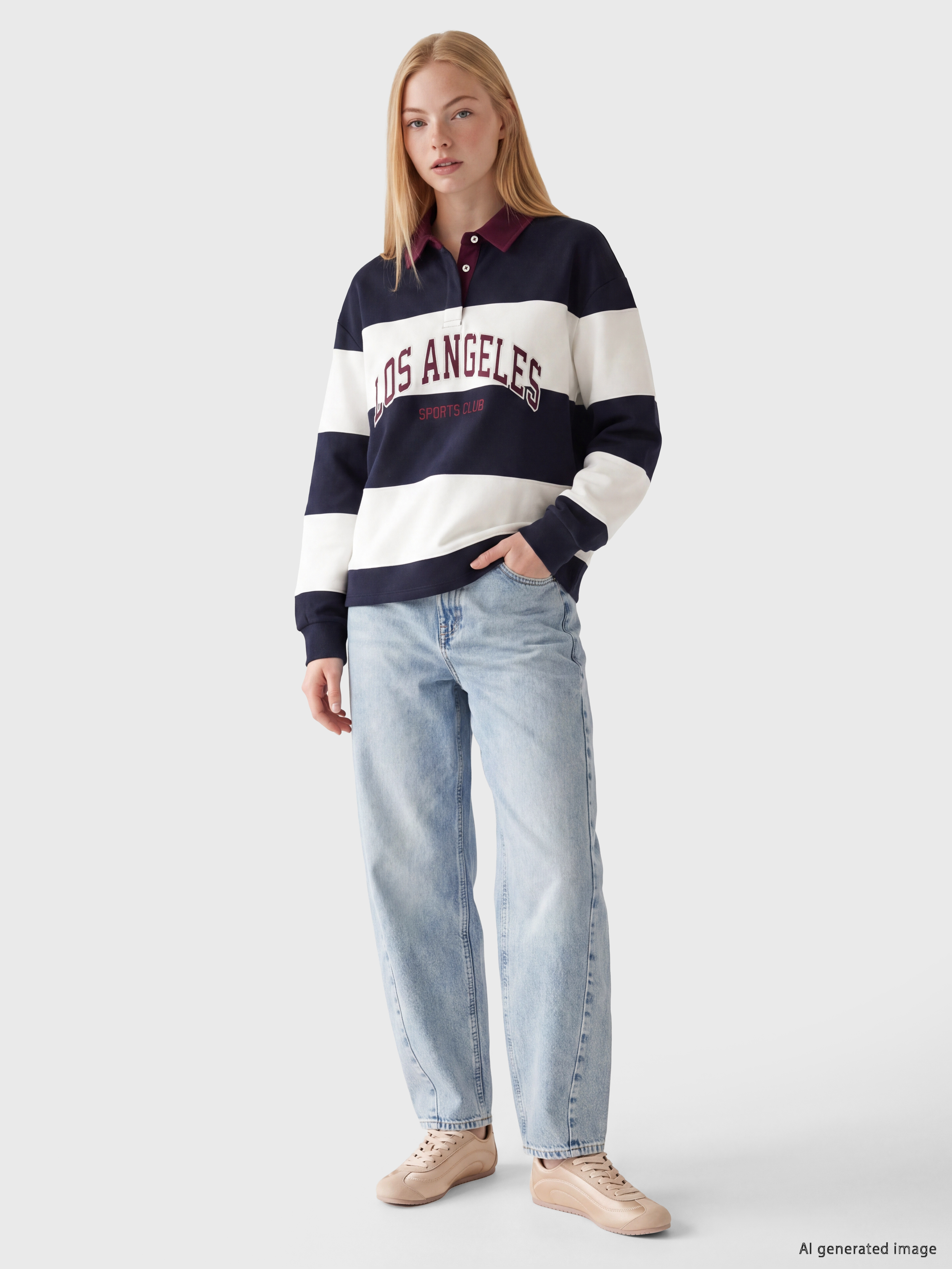 XSIDE Polo Yaka Nakışlı Oversize Kadın Sweatshirt görsel 2