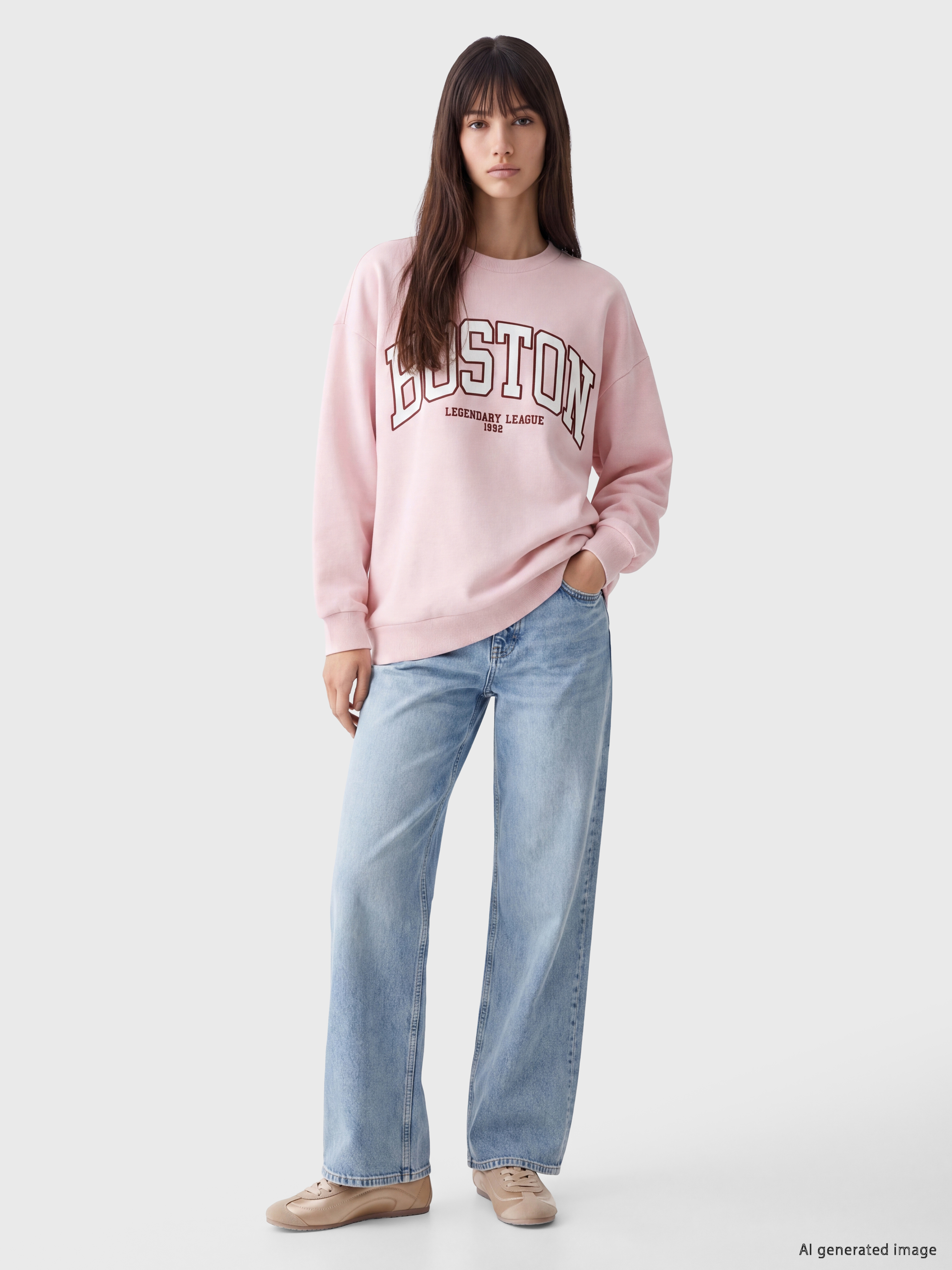 XSIDE Boston Baskılı Oversize Kadın Sweatshirt görsel 2
