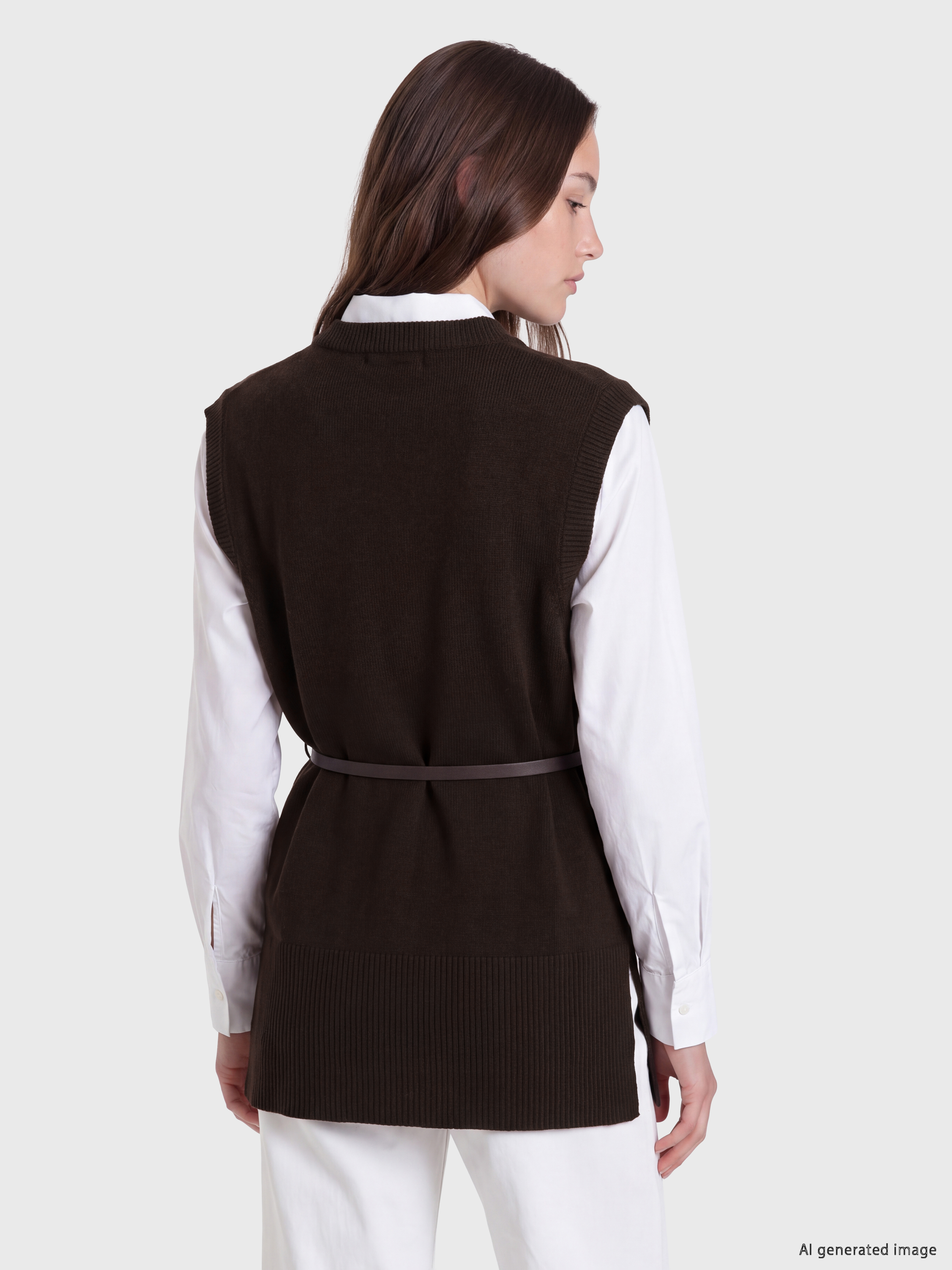 LCW Modest Beli Kemerli Kadın Triko Süveter görsel 4