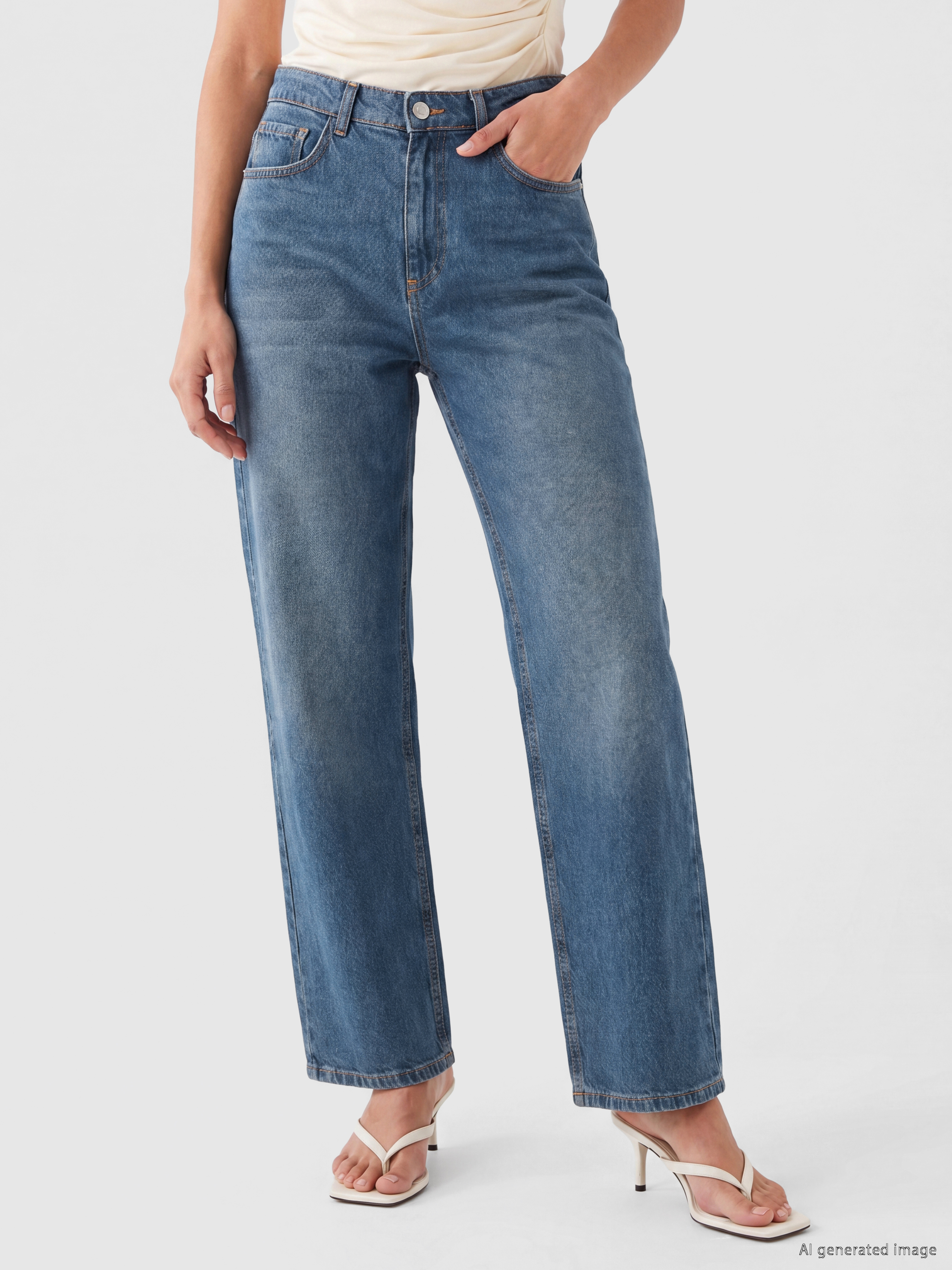 LCW Jeans Yüksek Bel Straight Fit Kadın Jean Pantolon görsel 2