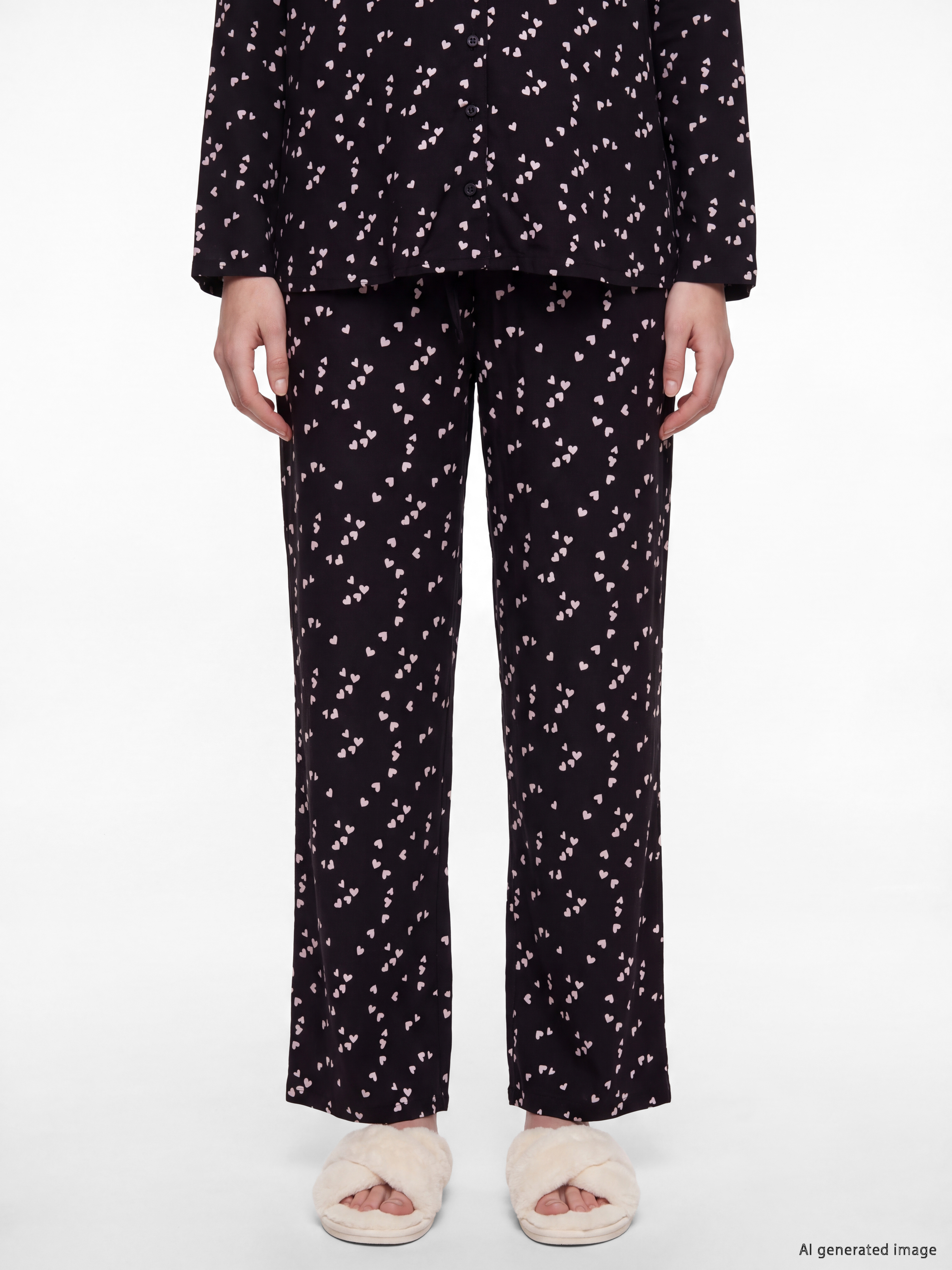 LCW DREAM Gömlek Yaka Kalp Baskılı Hamile Pijama Takımı görsel 2