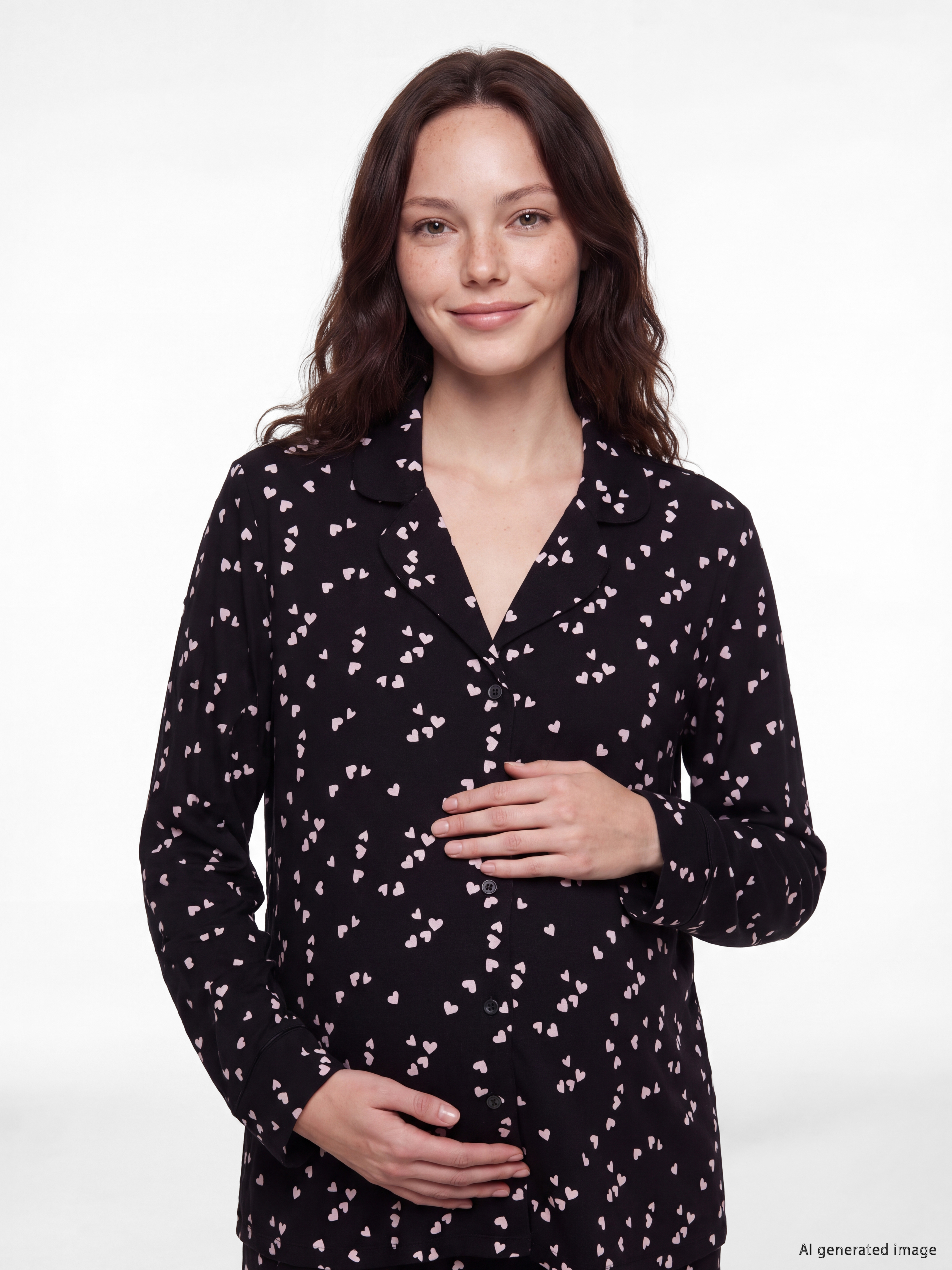 LCW DREAM Gömlek Yaka Kalp Baskılı Hamile Pijama Takımı görsel 3