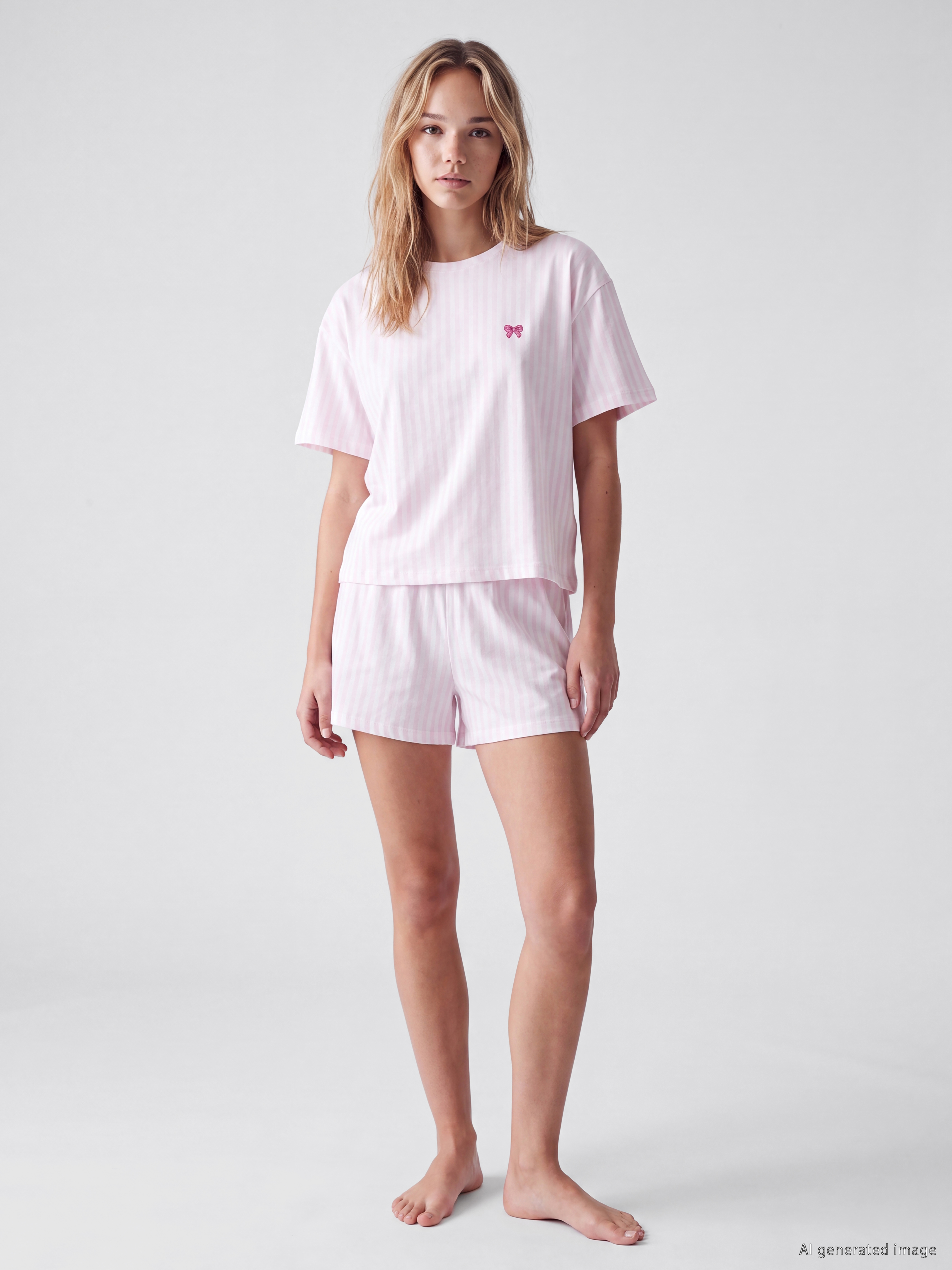 LCW Young Keseli Nakışlı Kadın Şortlu Pijama Takımı