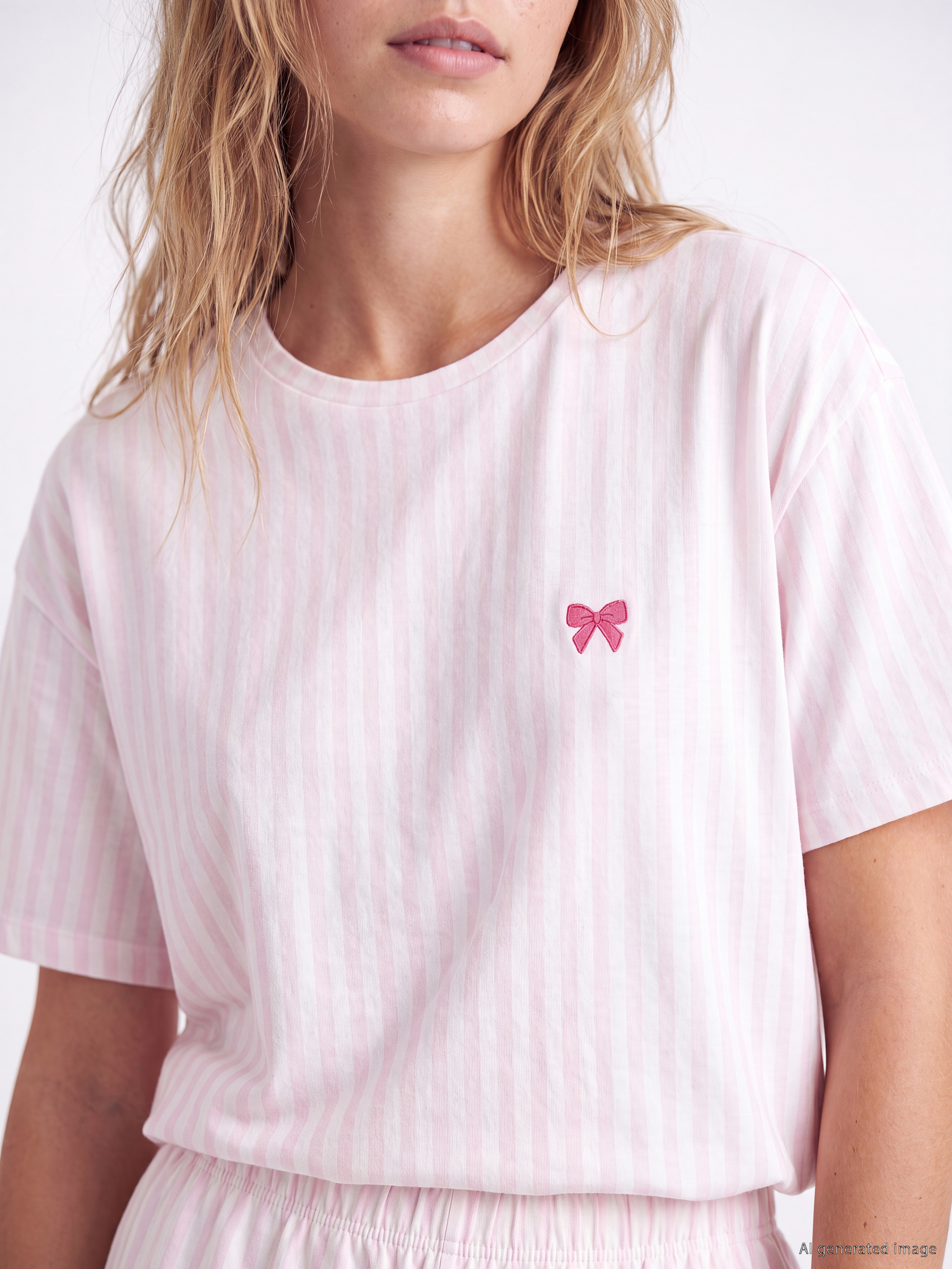 LCW Young Keseli Nakışlı Kadın Şortlu Pijama Takımı görsel 3