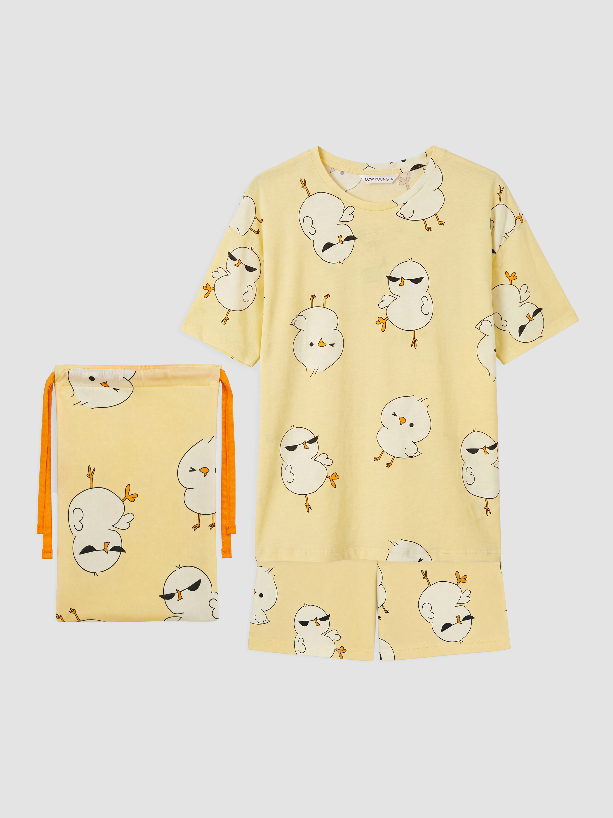 LCW Young Keseli Civciv Baskılı Kadın Şortlu Pijama Takımı görsel 5