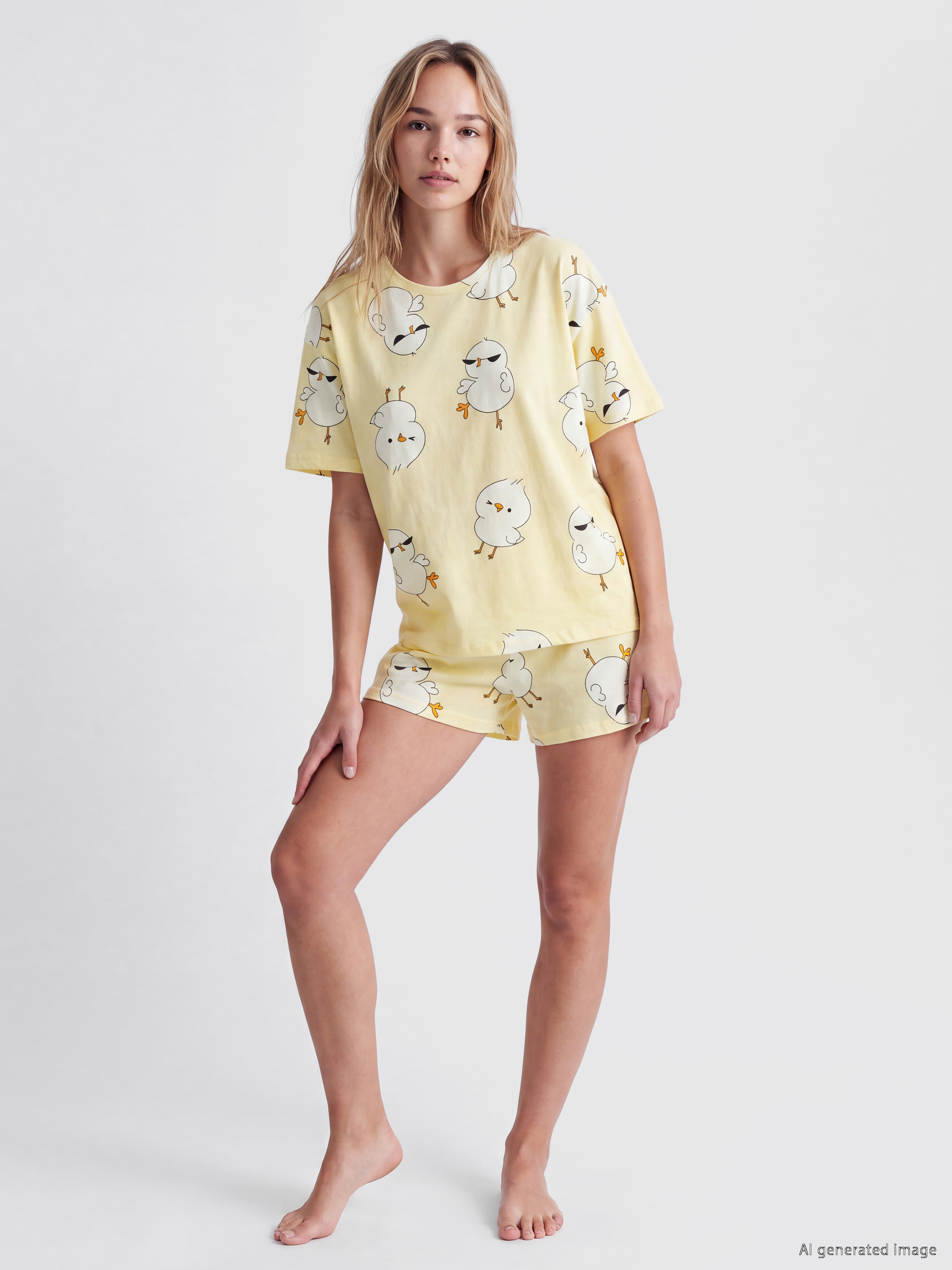 LCW Young Keseli Civciv Baskılı Kadın Şortlu Pijama Takımı