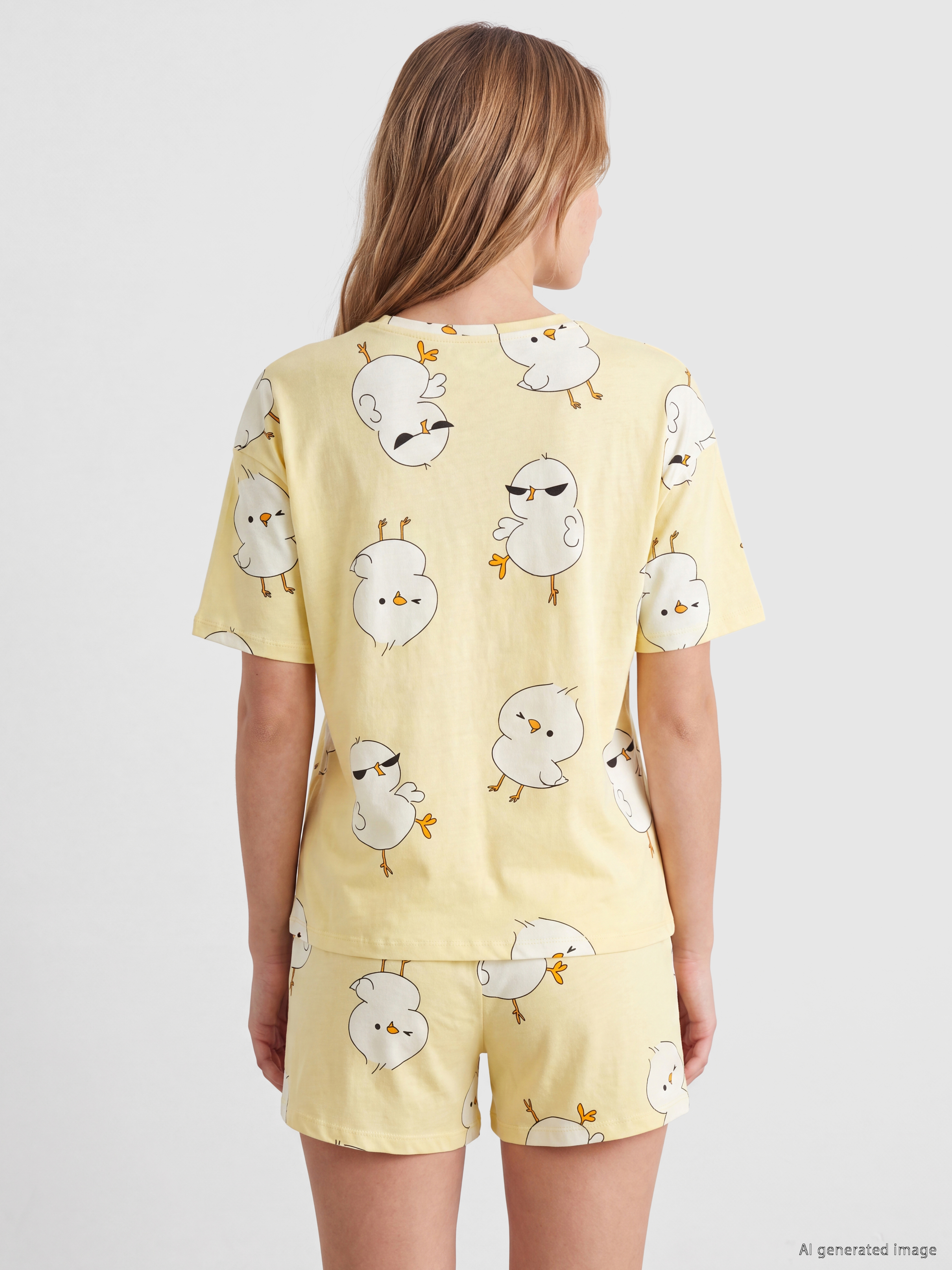 LCW Young Keseli Civciv Baskılı Kadın Şortlu Pijama Takımı görsel 4