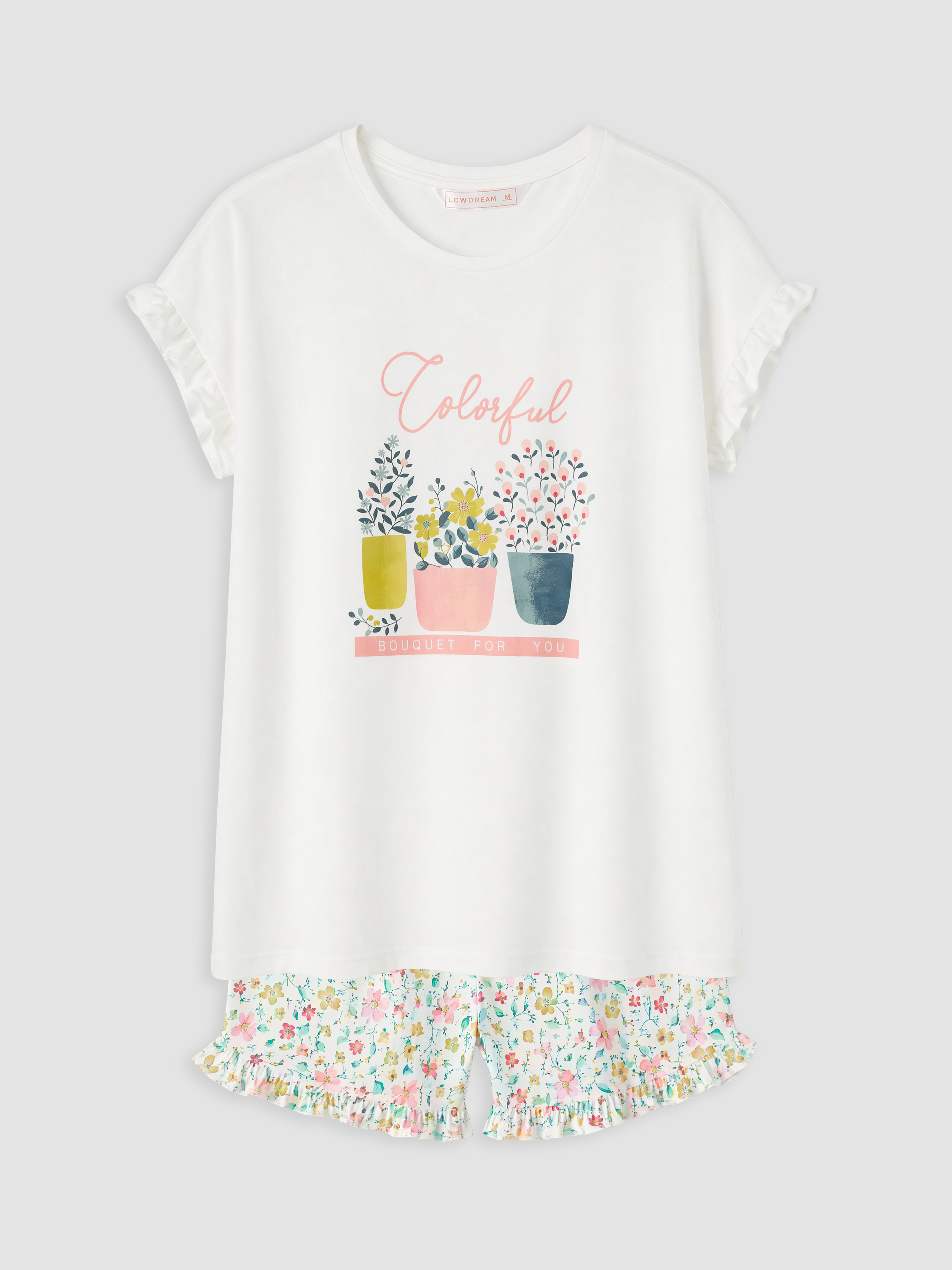 LCW DREAM Bisiklet Yaka Baskılı Kadın Şortlu Pijama Takımı görsel 5