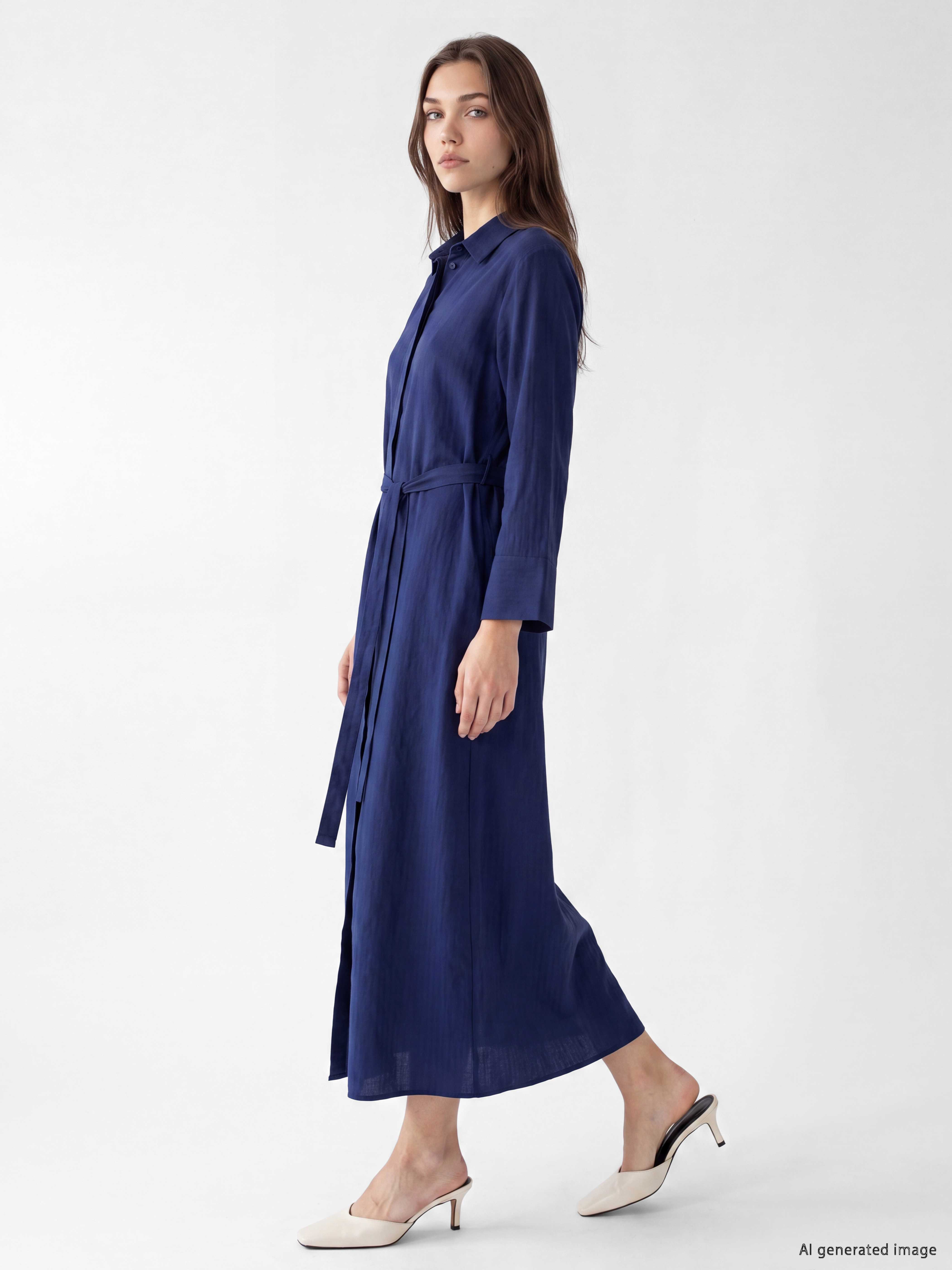 LCW Modest Beli Kuşaklı Modal Karışımlı Gömlek Elbise