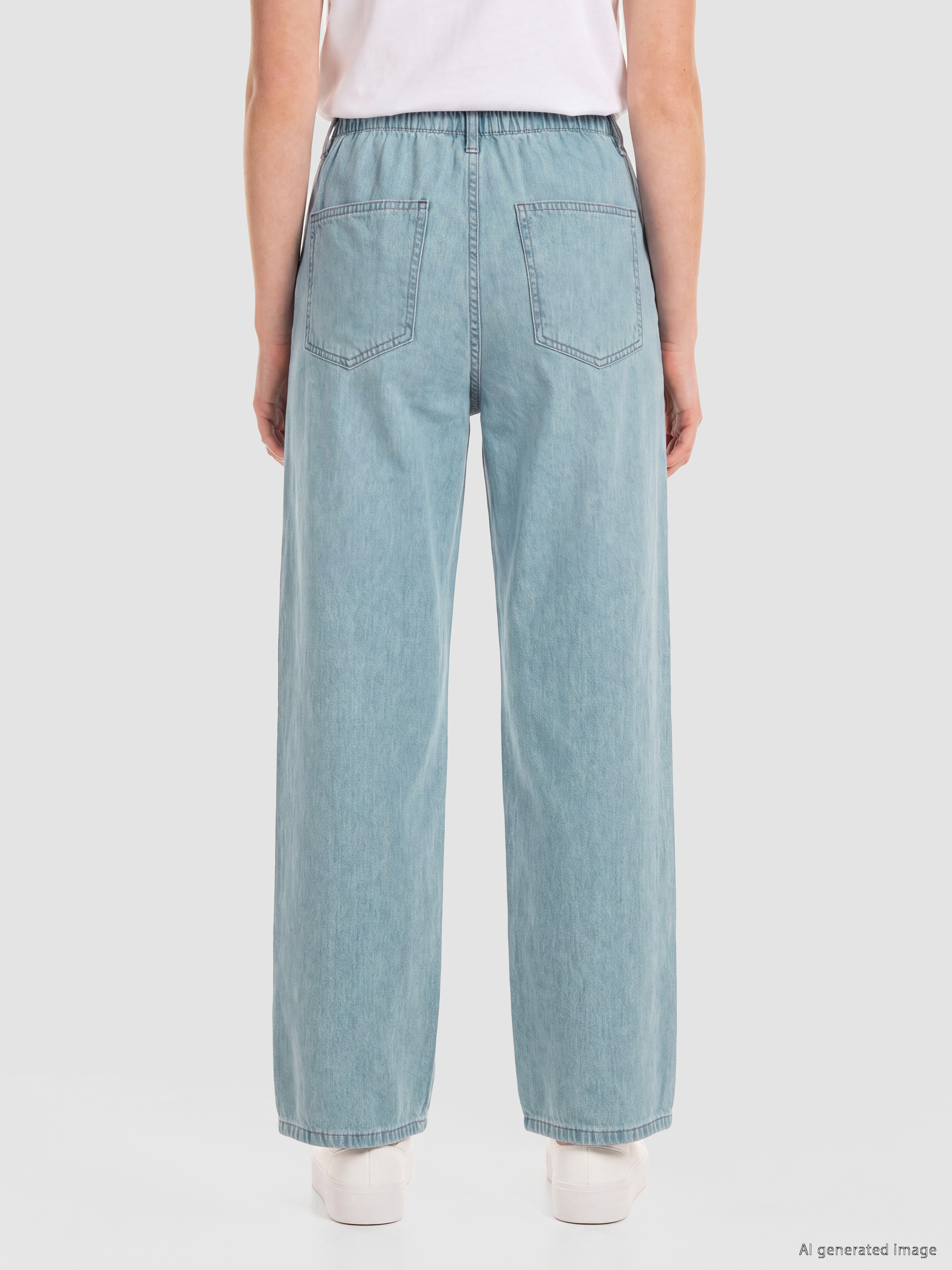 XSIDE Beli Bağcıklı Wideleg Kadın Jean Pantolon görsel 4