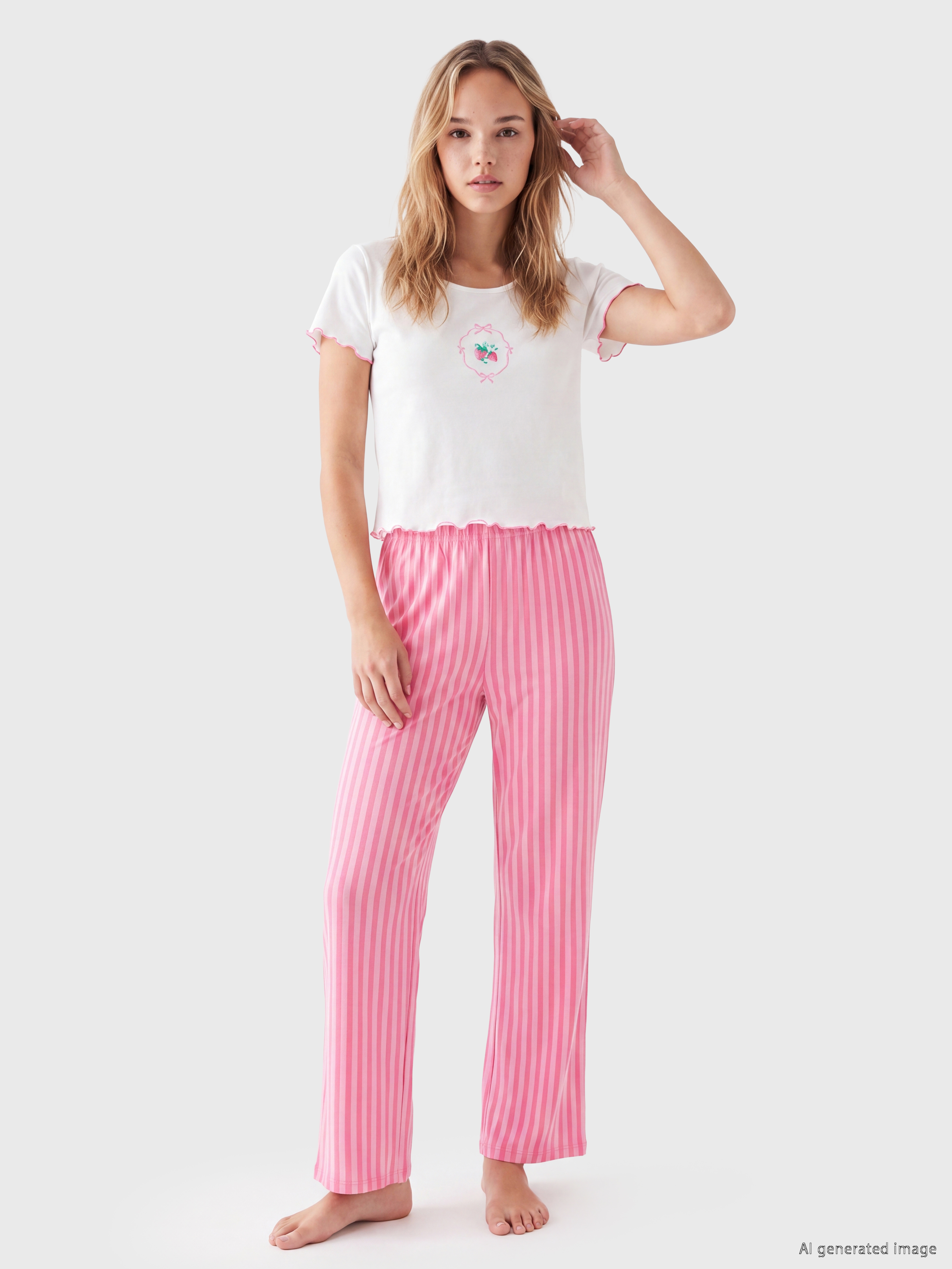 LCW DREAM Bisiklet Yaka Baskılı Kadın Pijama Takımı