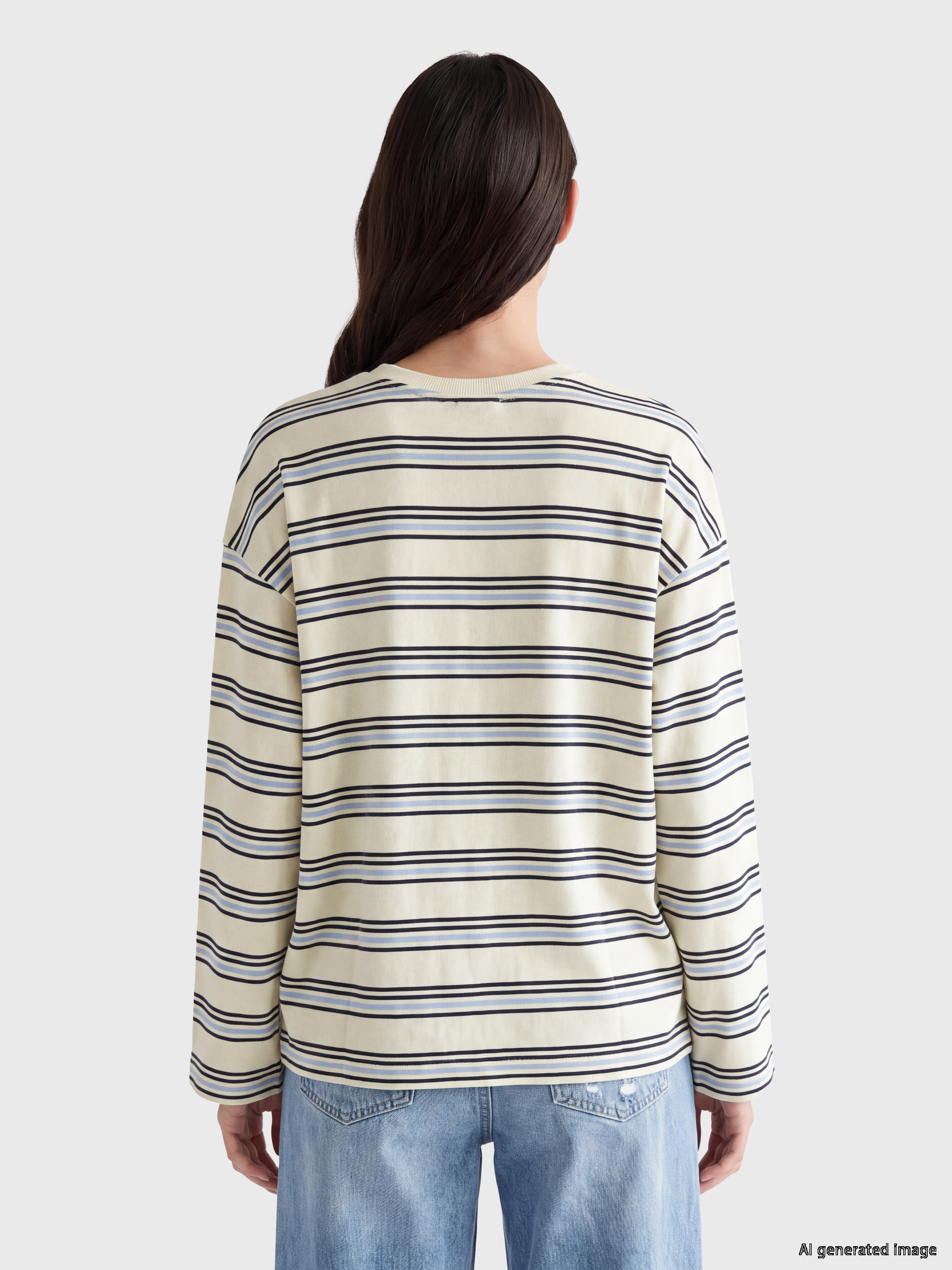 XSIDE Çizgili Oversize %100 Pamuklu Kadın Tişört görsel 5