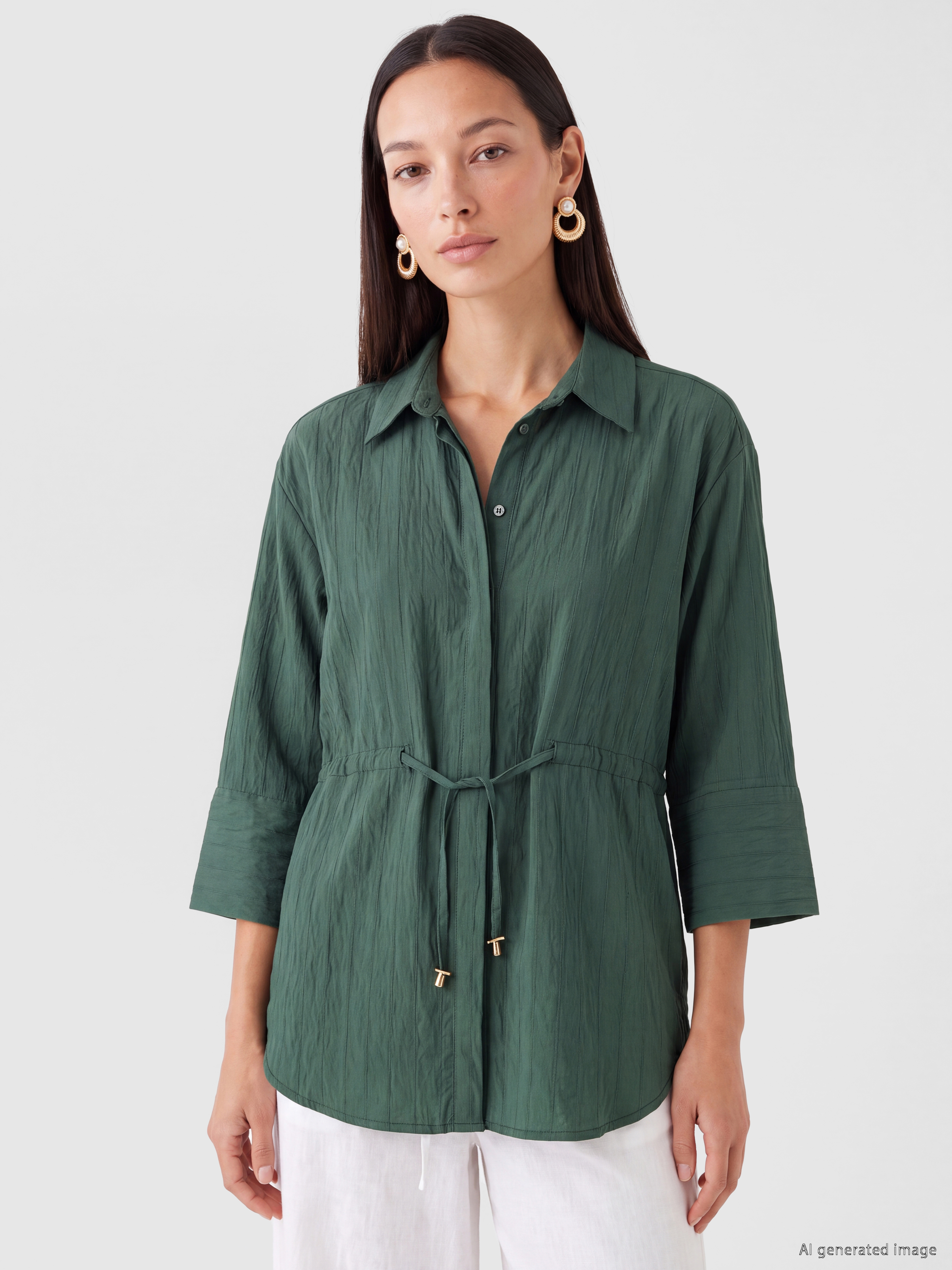 LCW EVERYDAY Çizgili Bağcıklı Oversize Kadın Gömlek