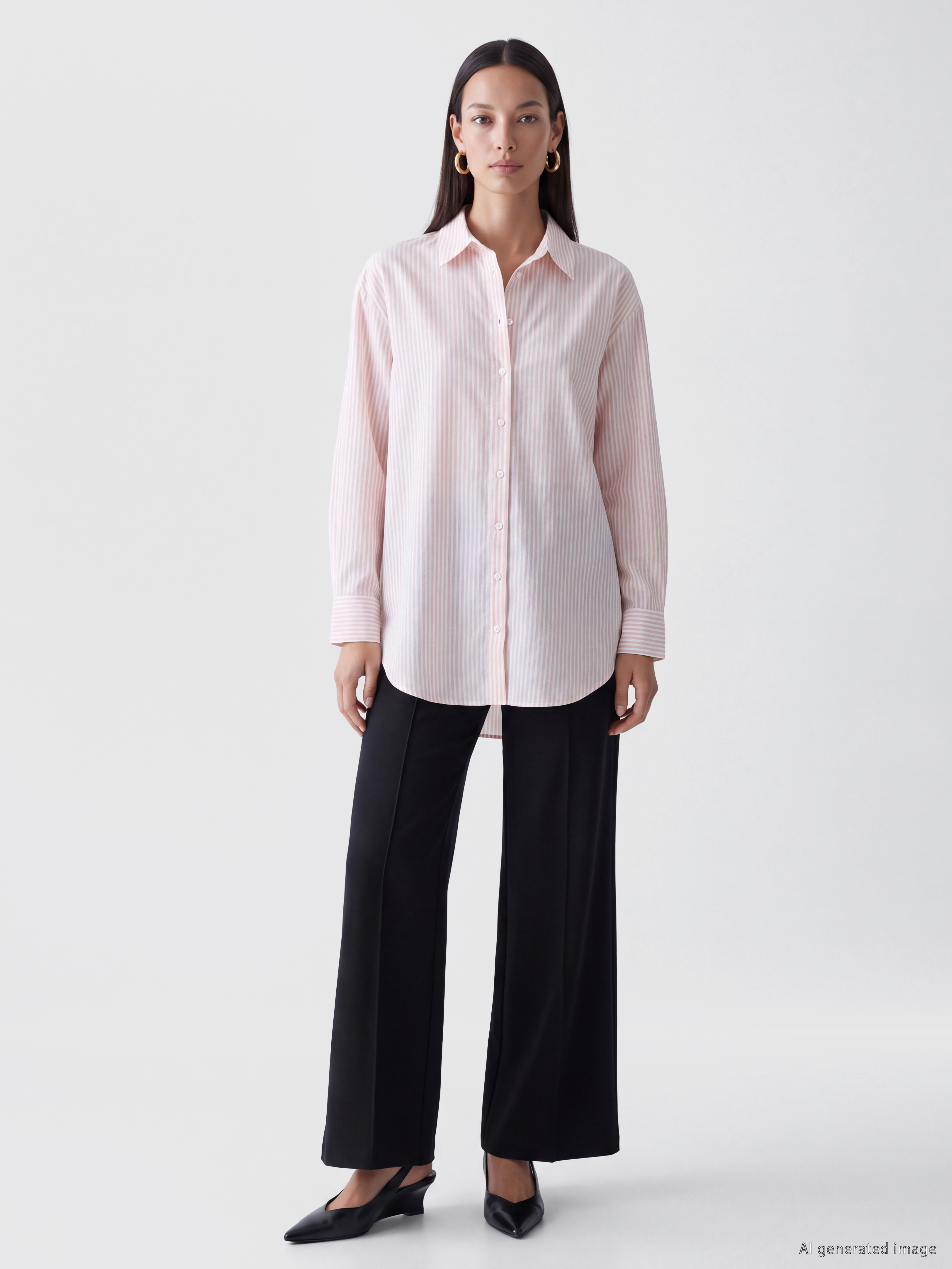 LCW EVERYDAY Çizgili Poplin Kadın Gömlek Tunik görsel 2