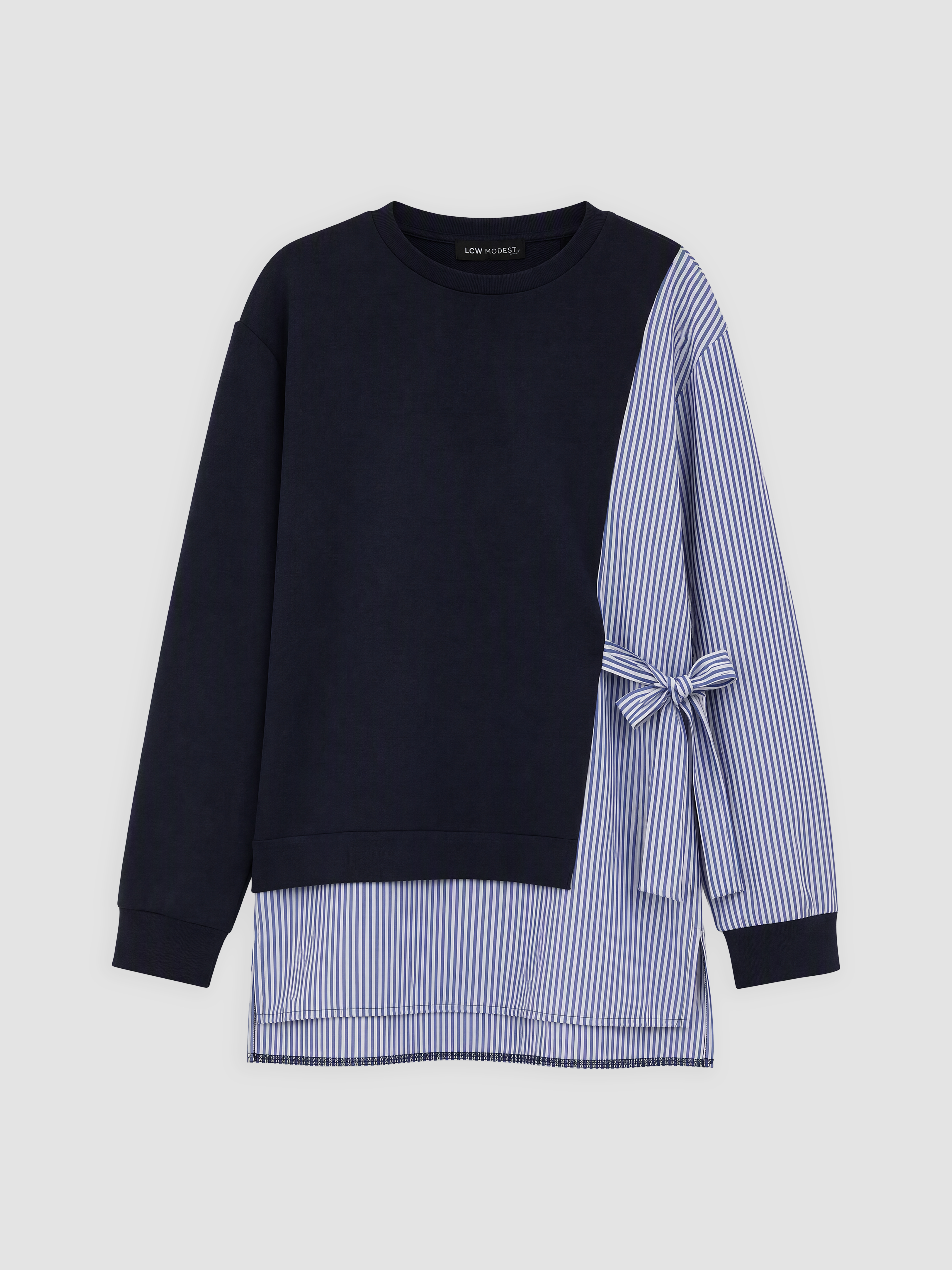 LCW Modest Çizgili Kadın Sweatshirt Tunik görsel 5