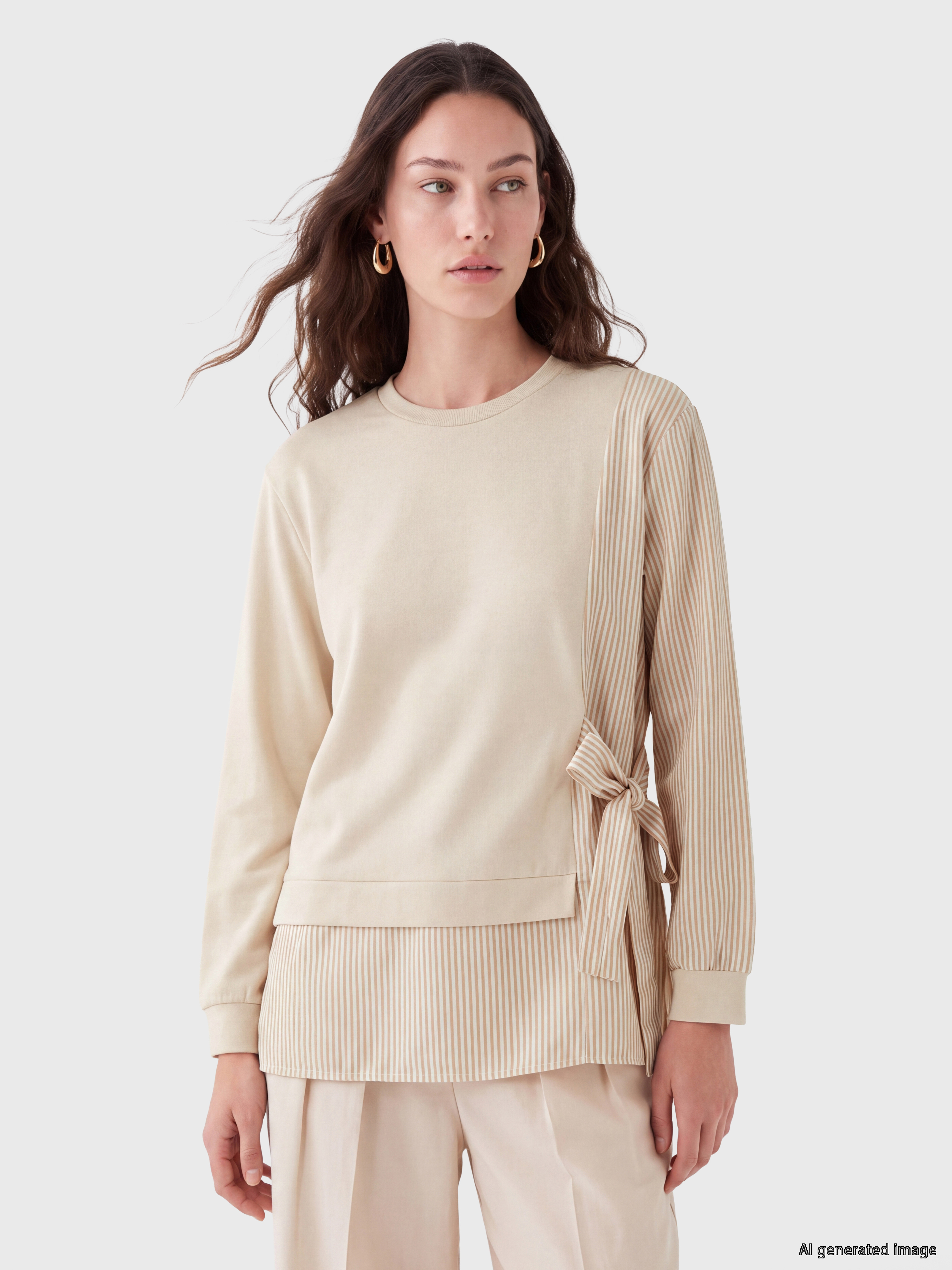 LCW Modest Çizgili Soft Touch Kadın Sweatshirt Tunik