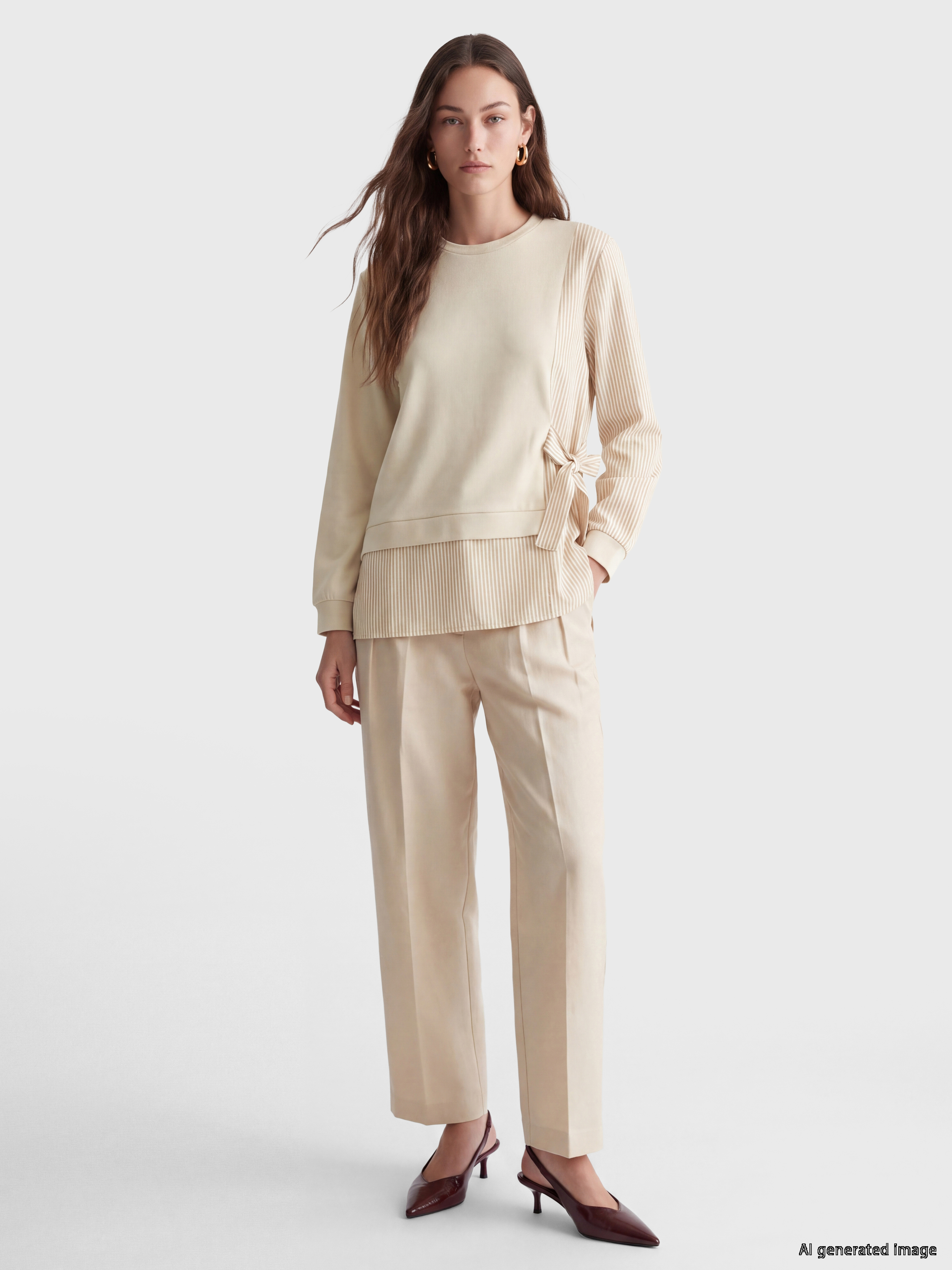 LCW Modest Çizgili Soft Touch Kadın Sweatshirt Tunik görsel 2
