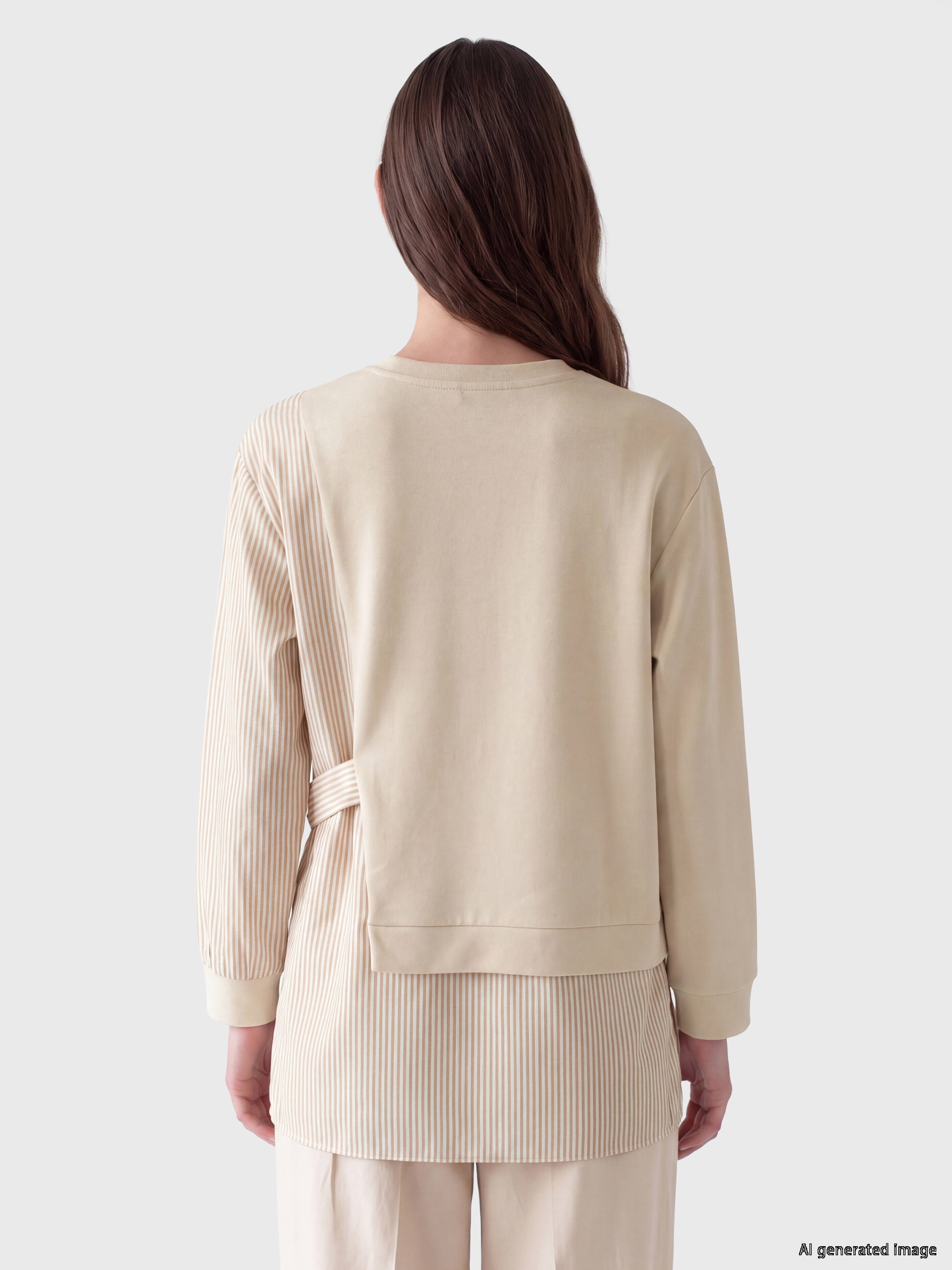 LCW Modest Çizgili Soft Touch Kadın Sweatshirt Tunik görsel 4