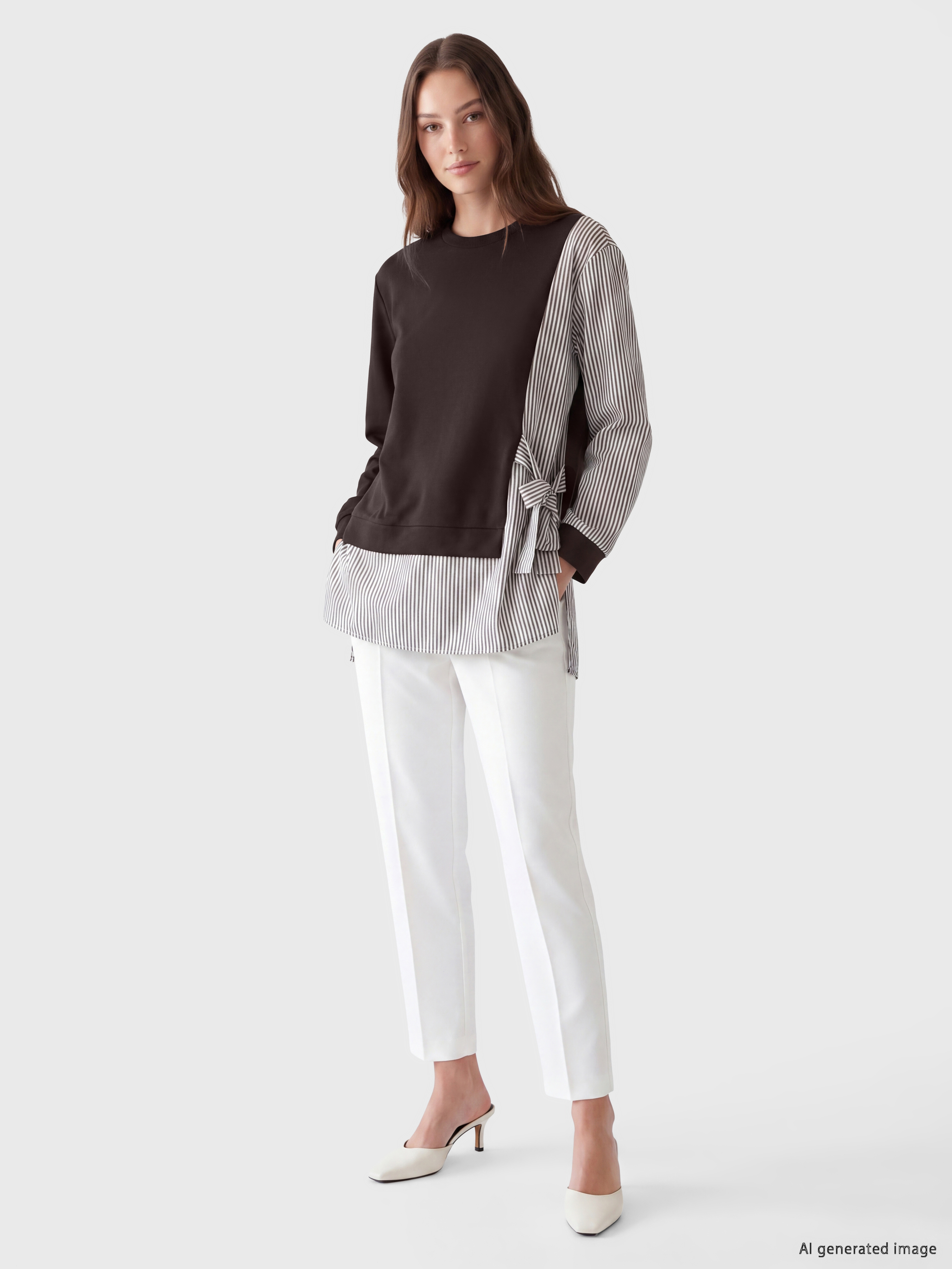 LCW Modest Çizgili Soft Touch Kadın Sweatshirt Tunik görsel 2