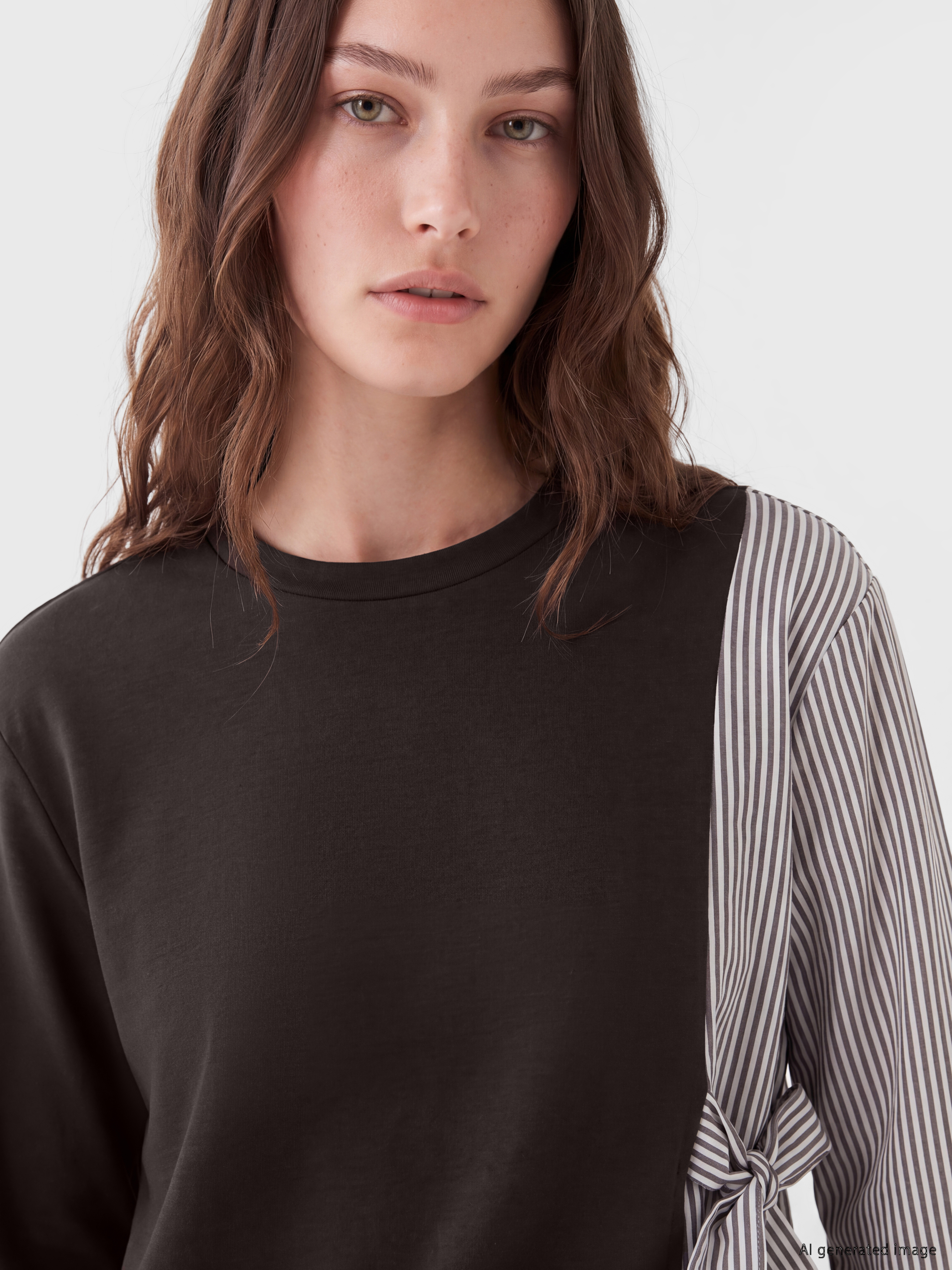 LCW Modest Çizgili Soft Touch Kadın Sweatshirt Tunik görsel 3