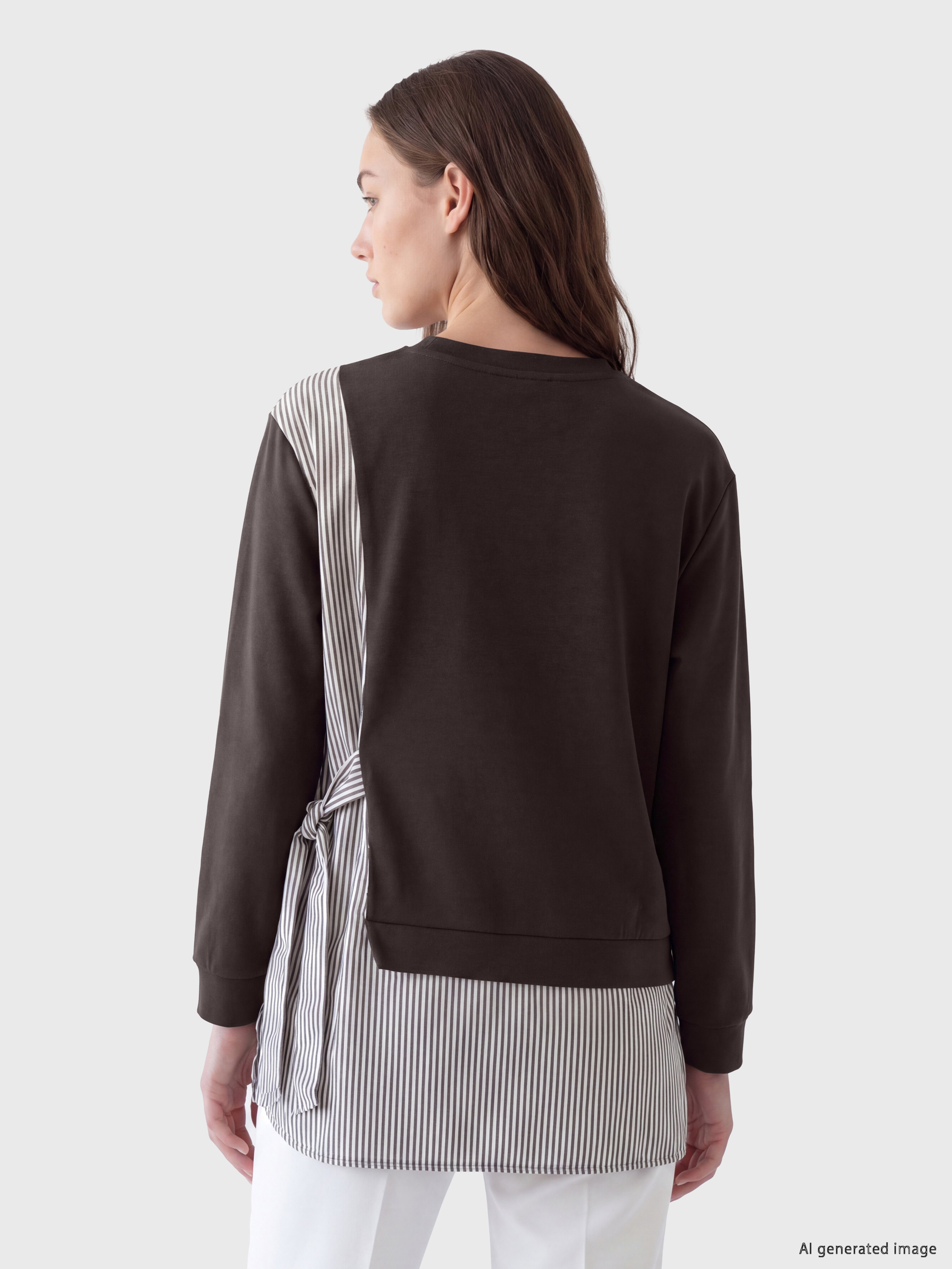 LCW Modest Çizgili Soft Touch Kadın Sweatshirt Tunik görsel 4