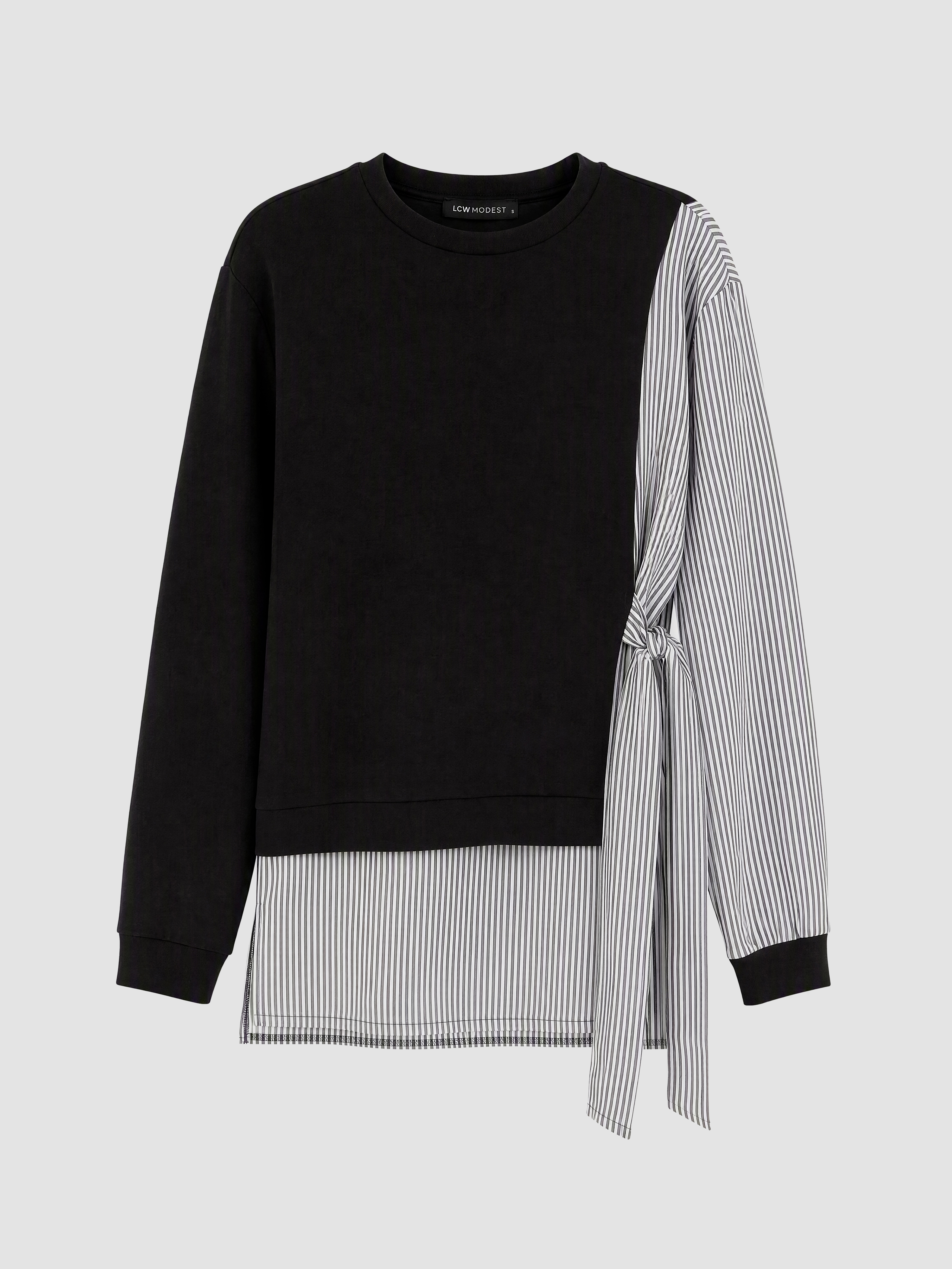 LCW Modest Çizgili Soft Touch Kadın Sweatshirt Tunik görsel 5