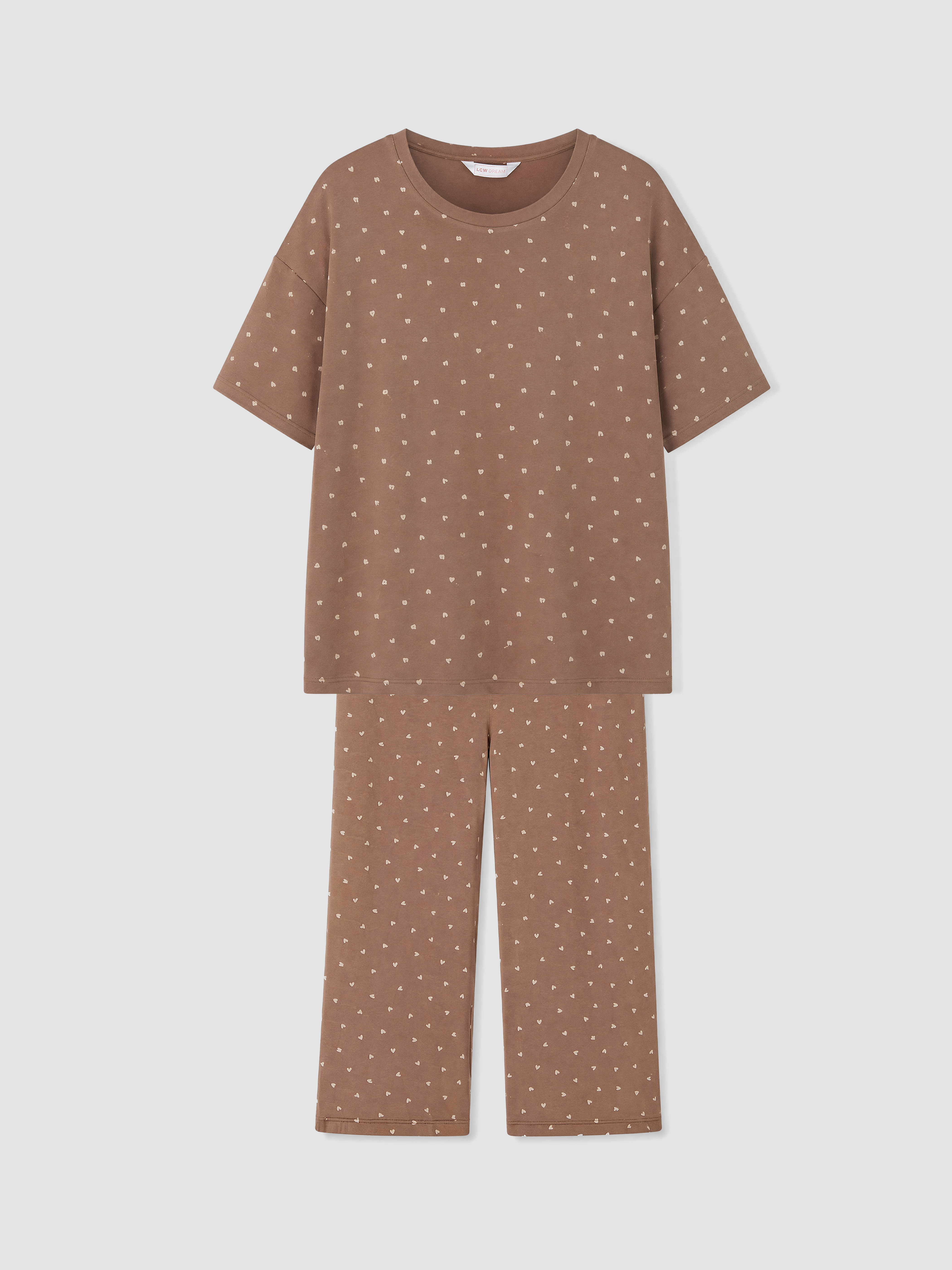 LCW DREAM Bisiklet Yaka Desenli Kadın Kaprili Pijama Takımı görsel 5