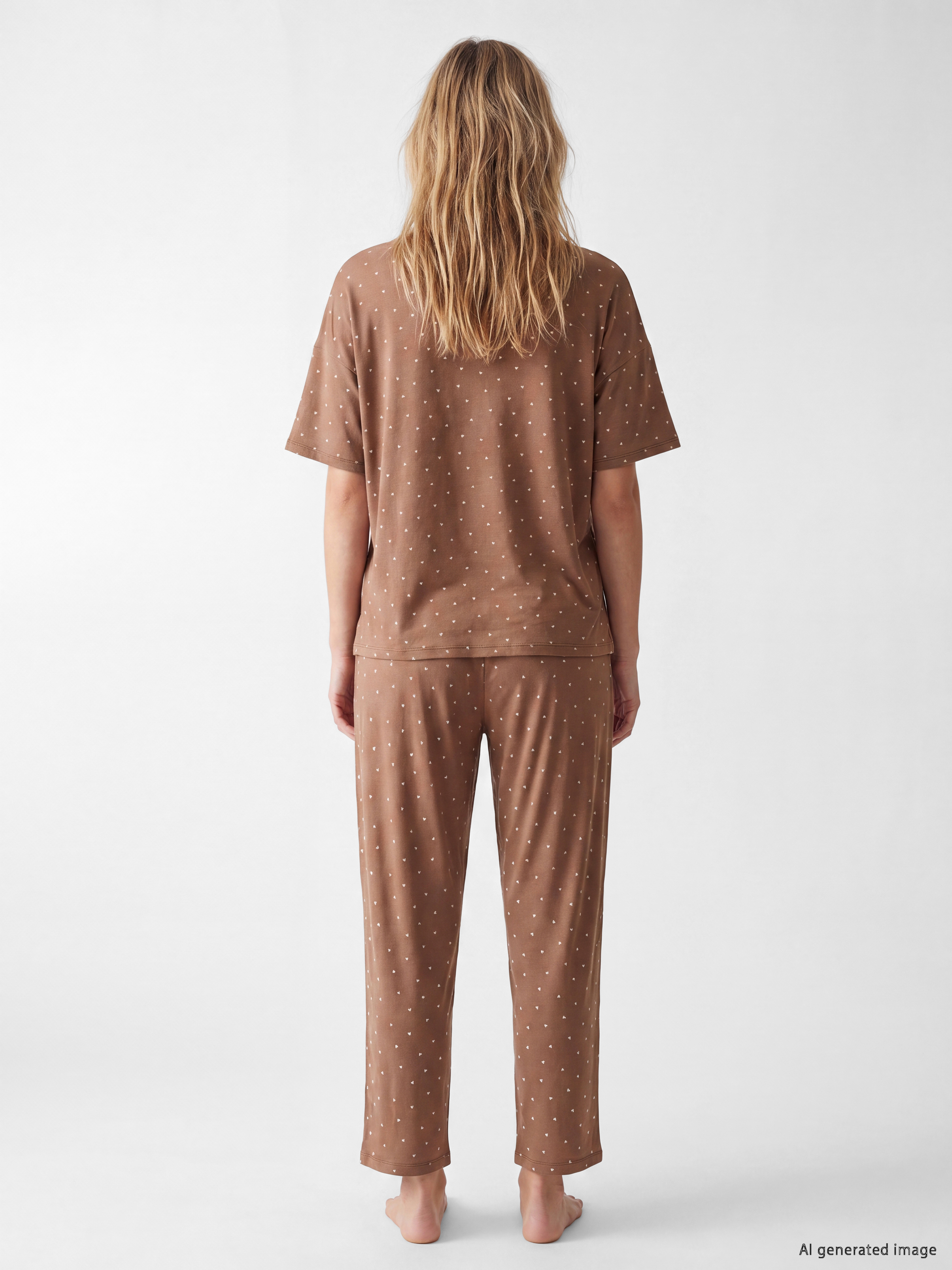 LCW DREAM Bisiklet Yaka Desenli Kadın Kaprili Pijama Takımı görsel 4