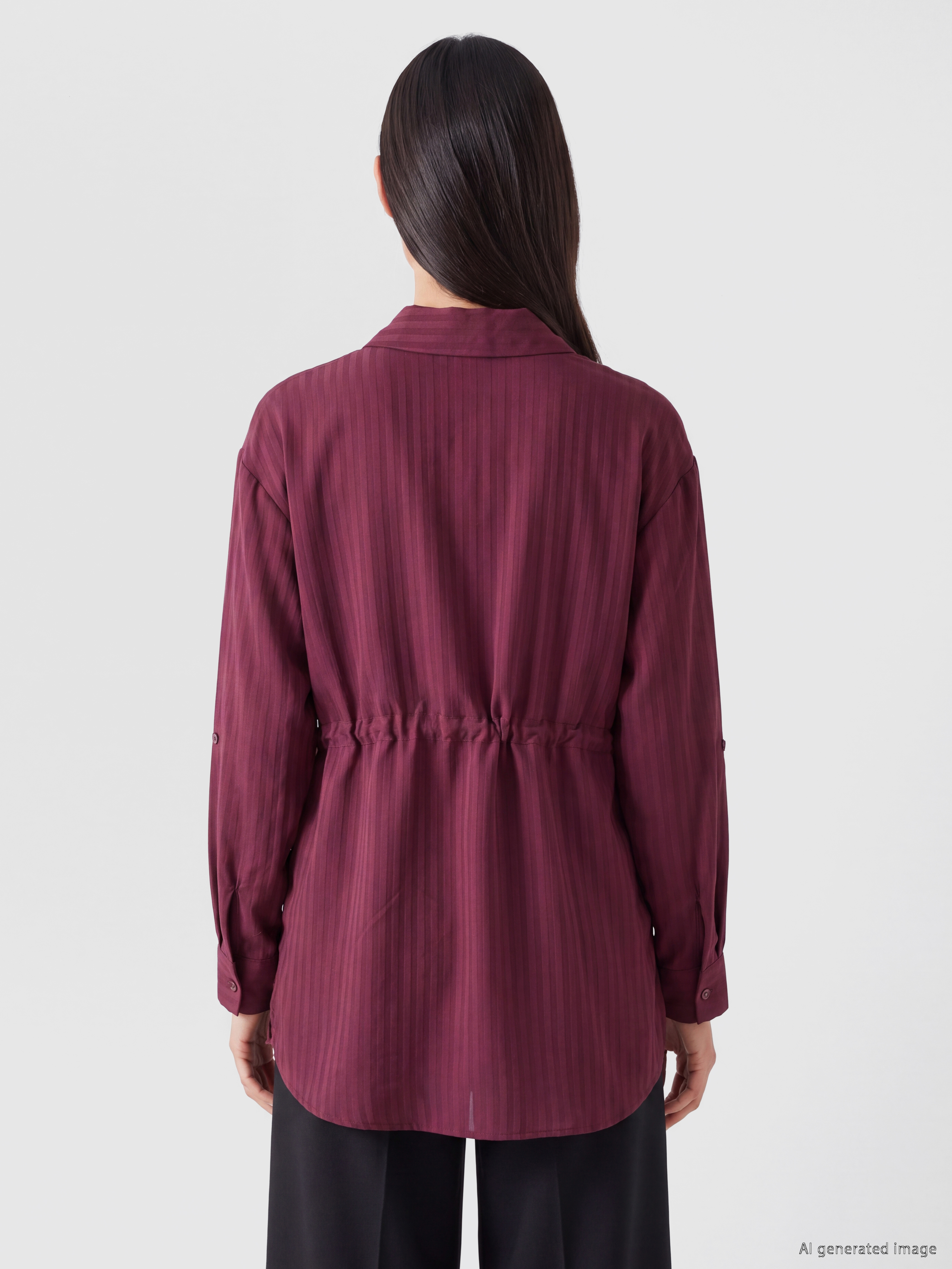 LCW EVERYDAY Beli Bağcıklı Çizgili Kadın Gömlek Tunik görsel 4
