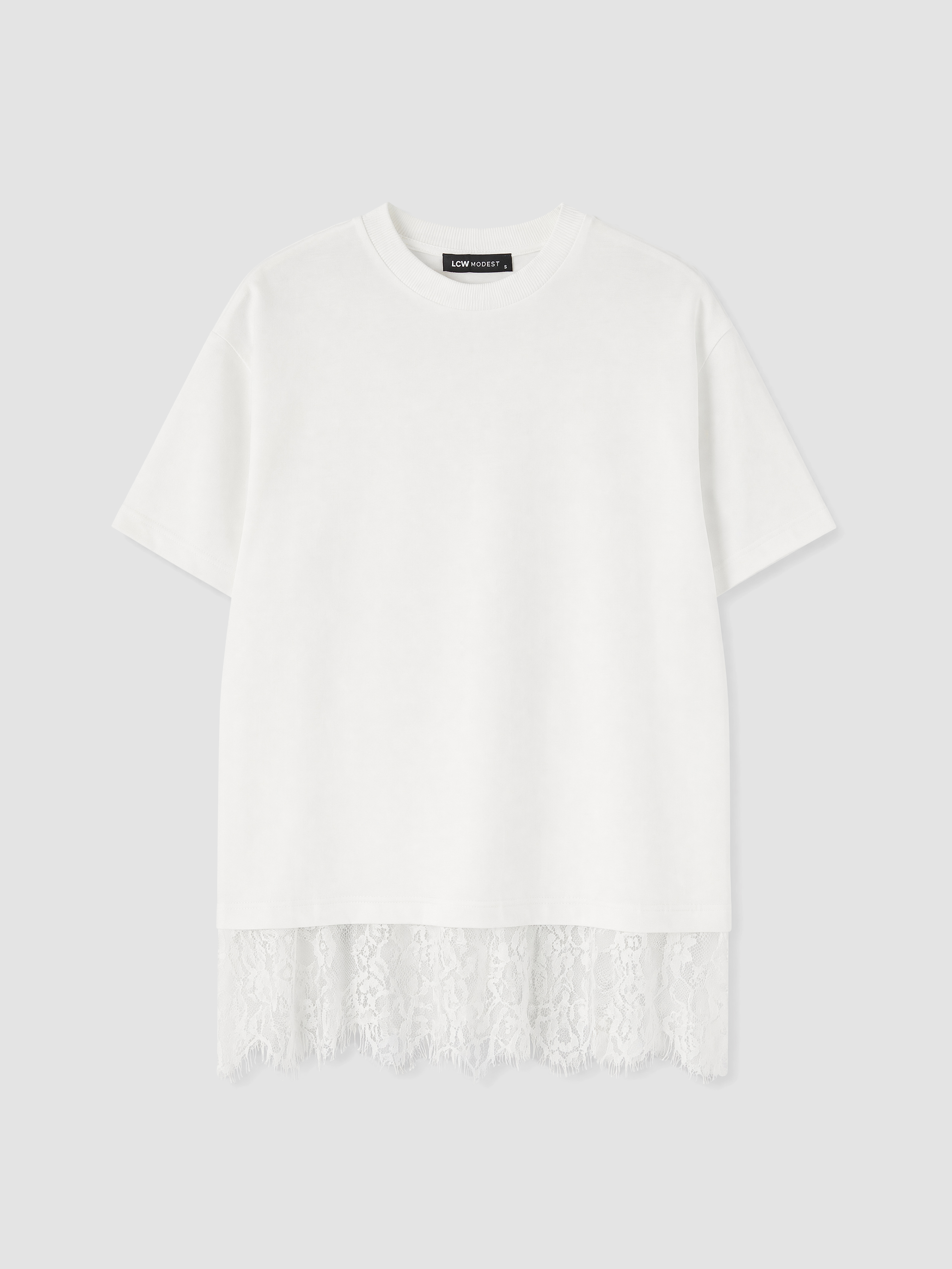 LCW Modest Bisiklet Yaka Dantelli Bluz görsel 5