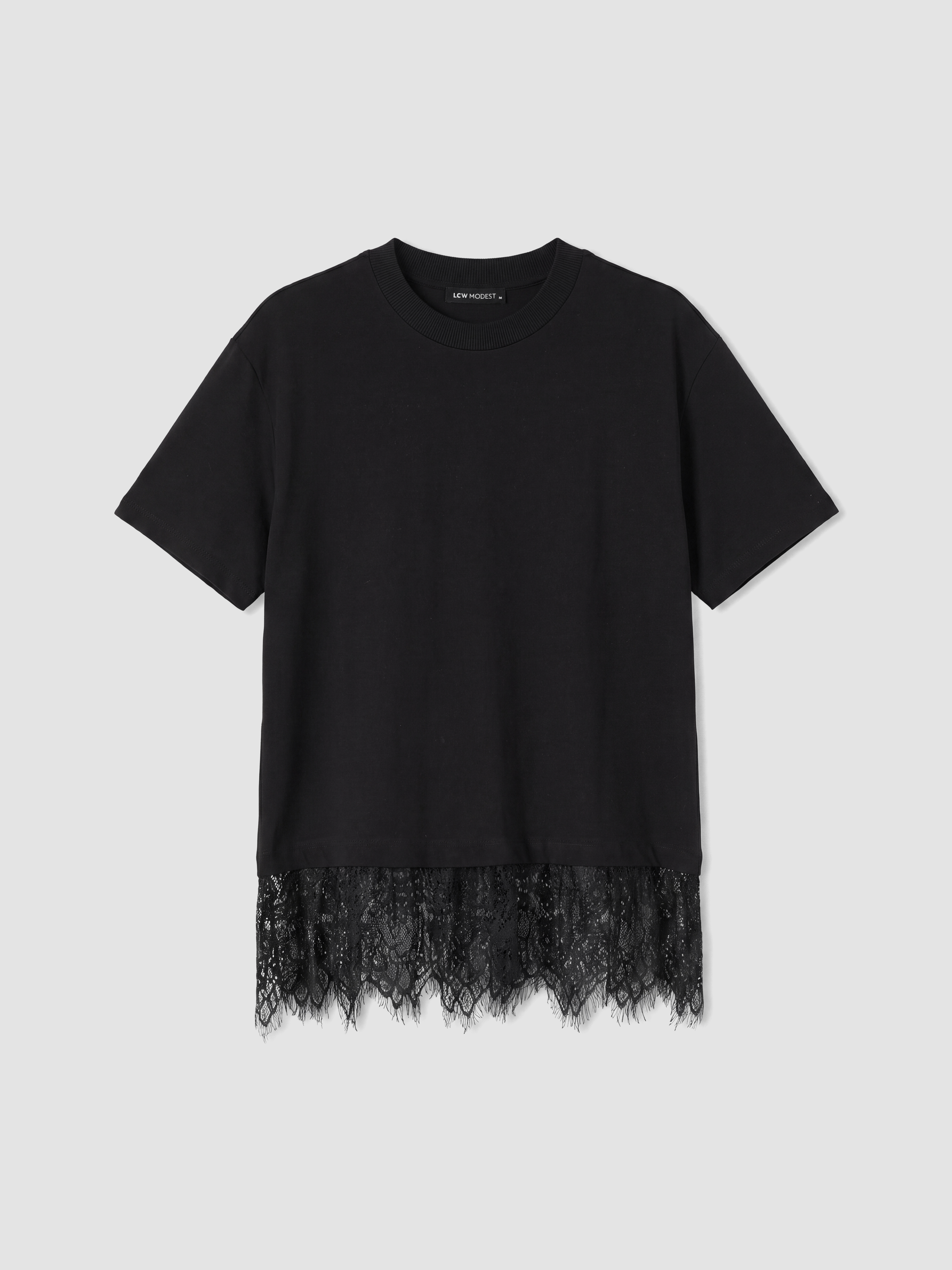 LCW Modest Bisiklet Yaka Dantelli Bluz görsel 5