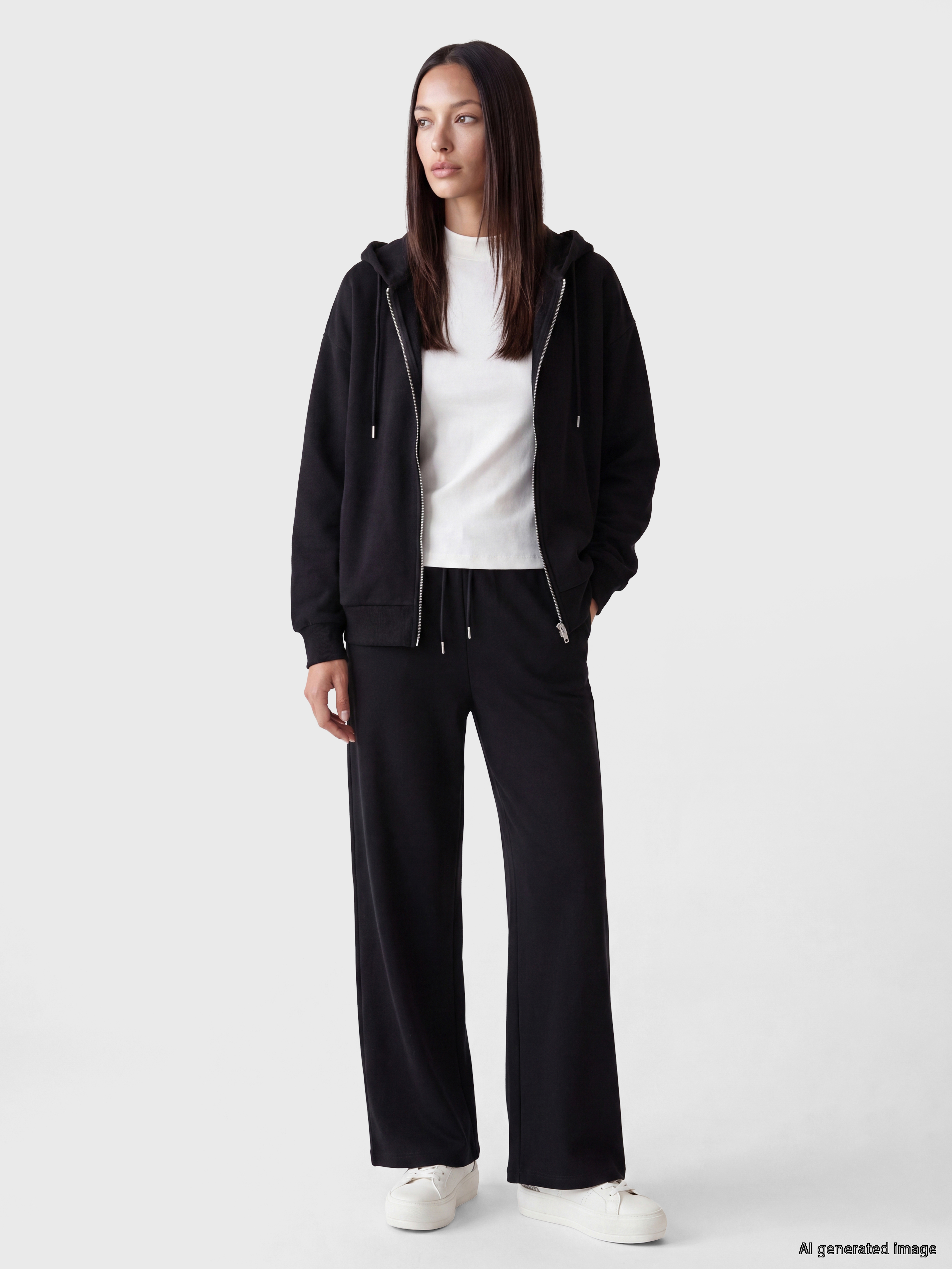 LCW EVERYDAY Kapüşonlu Oversize Kadın Fermuarlı Sweatshirt görsel 2