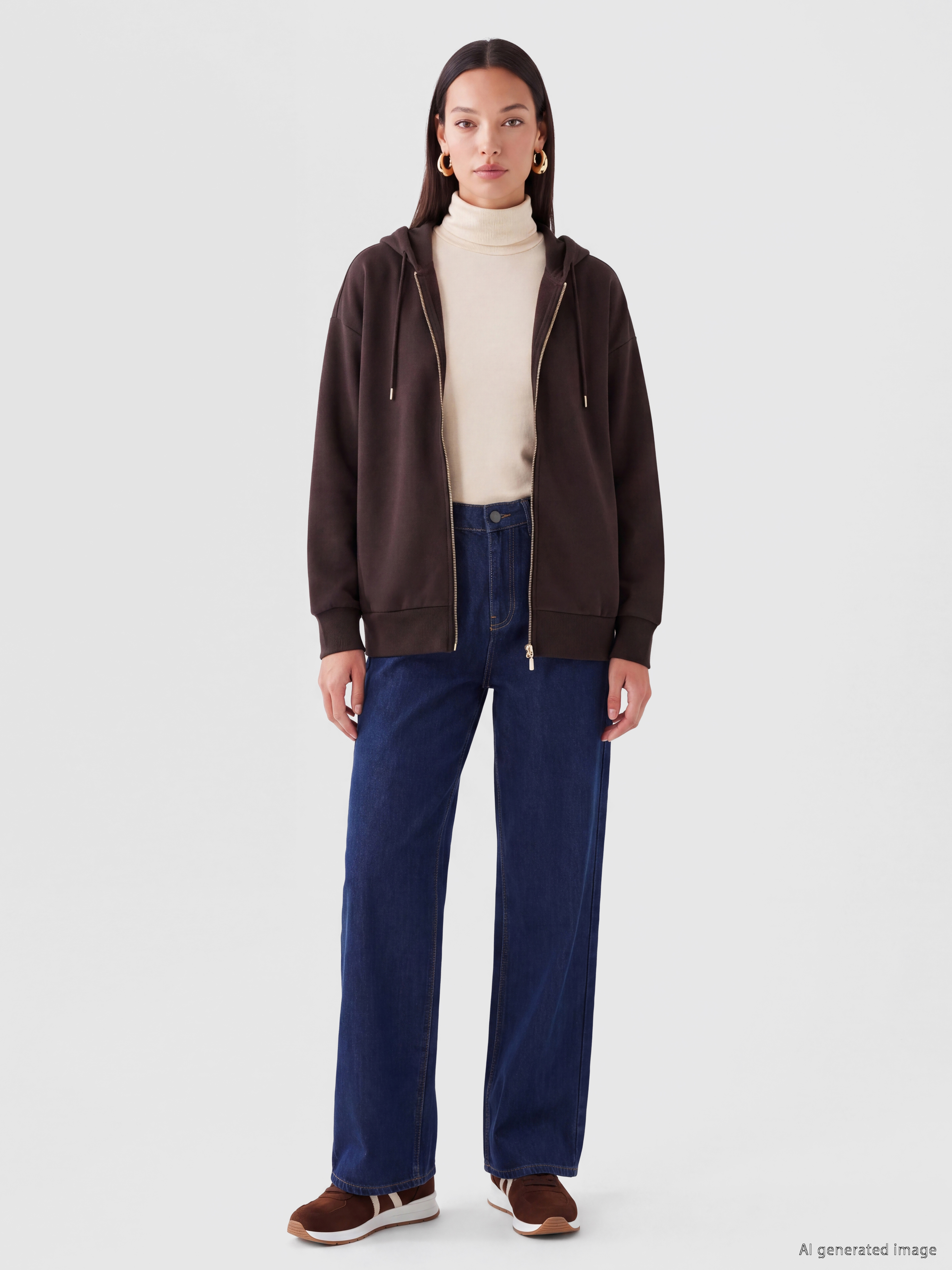 LCW EVERYDAY Kapüşonlu Oversize Kadın Fermuarlı Sweatshirt görsel 2