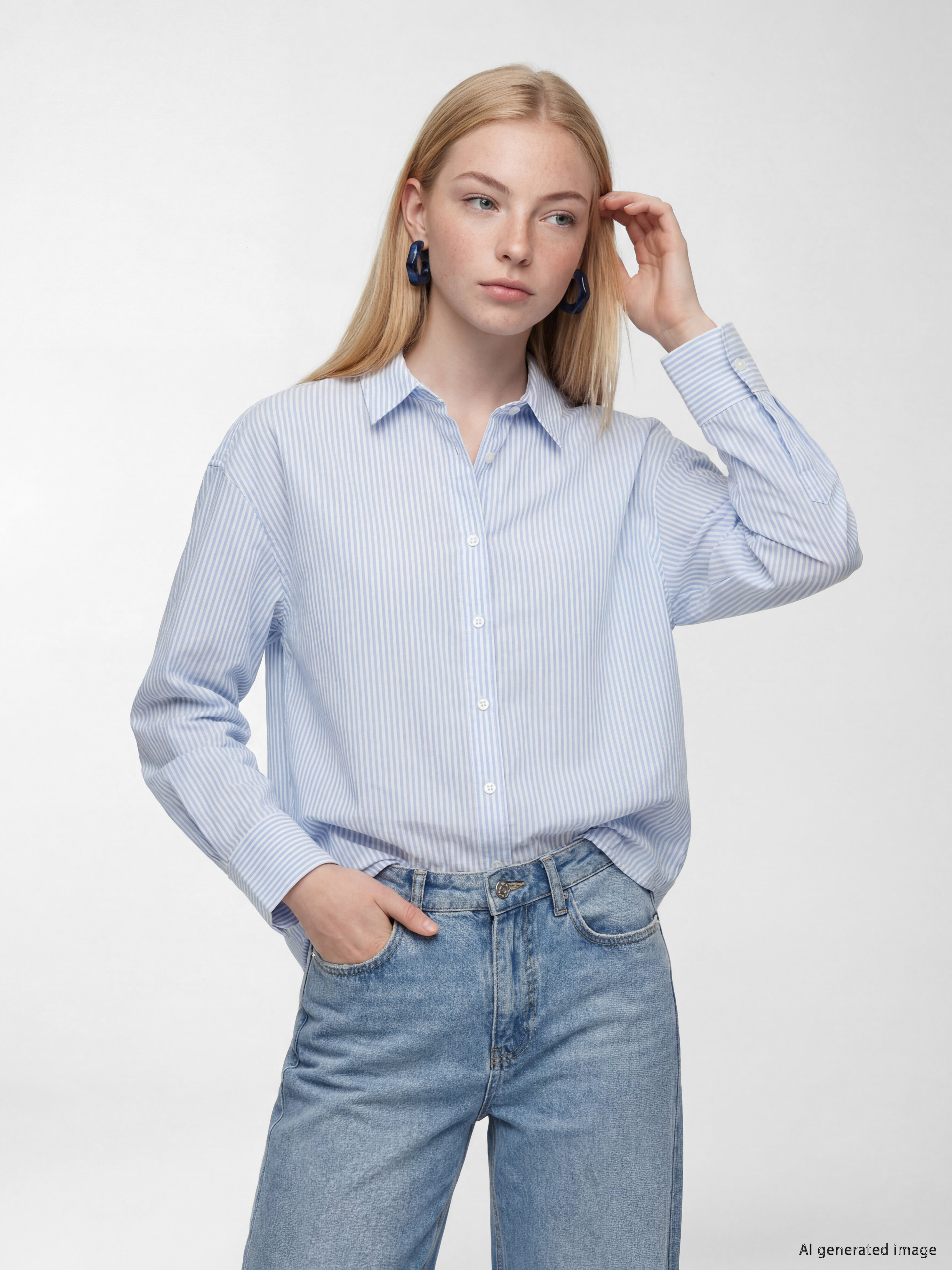 XSIDE Çizgili Oversize Oxford Kadın Gömlek