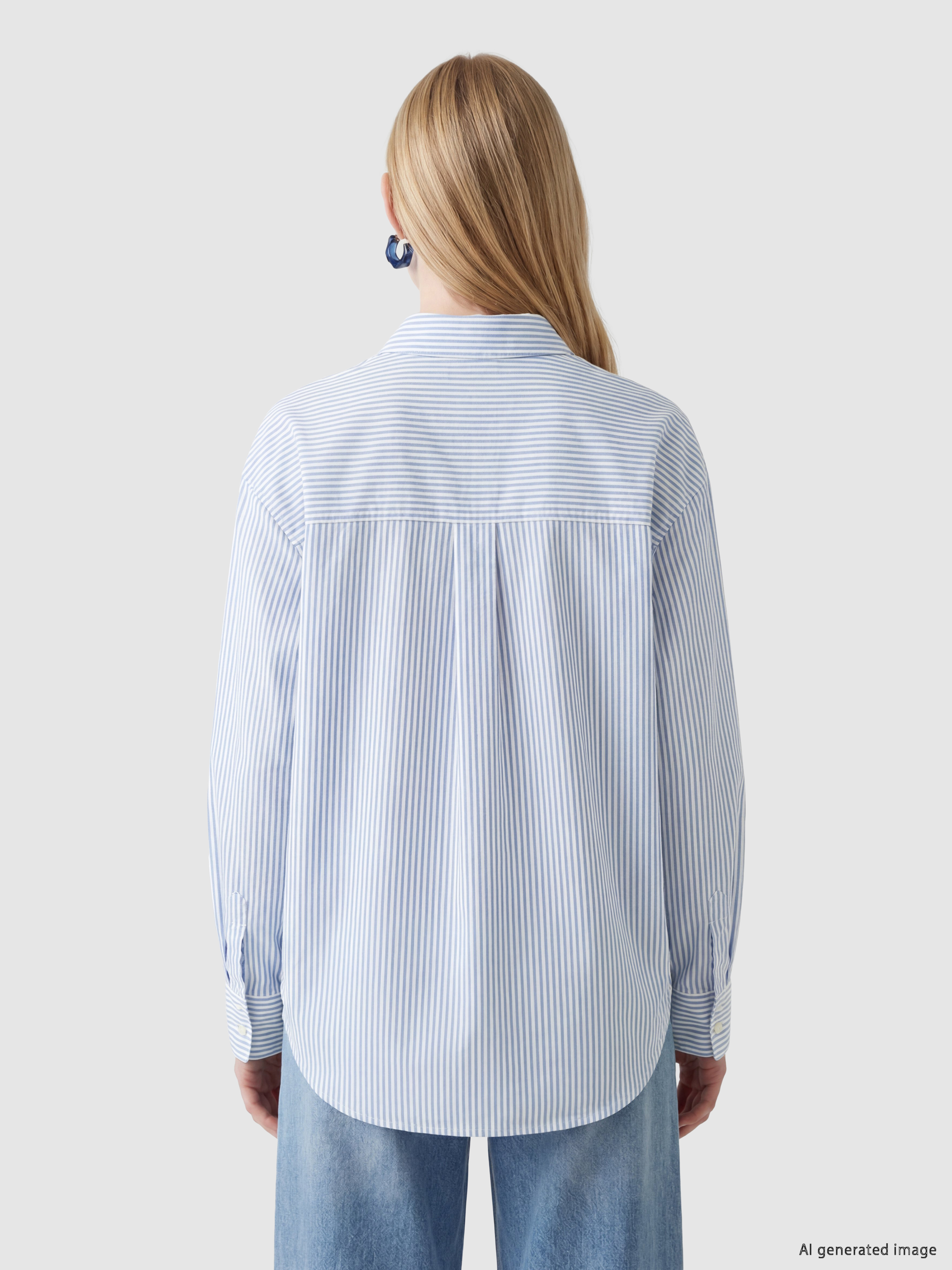 XSIDE Çizgili Oversize Oxford Kadın Gömlek görsel 4