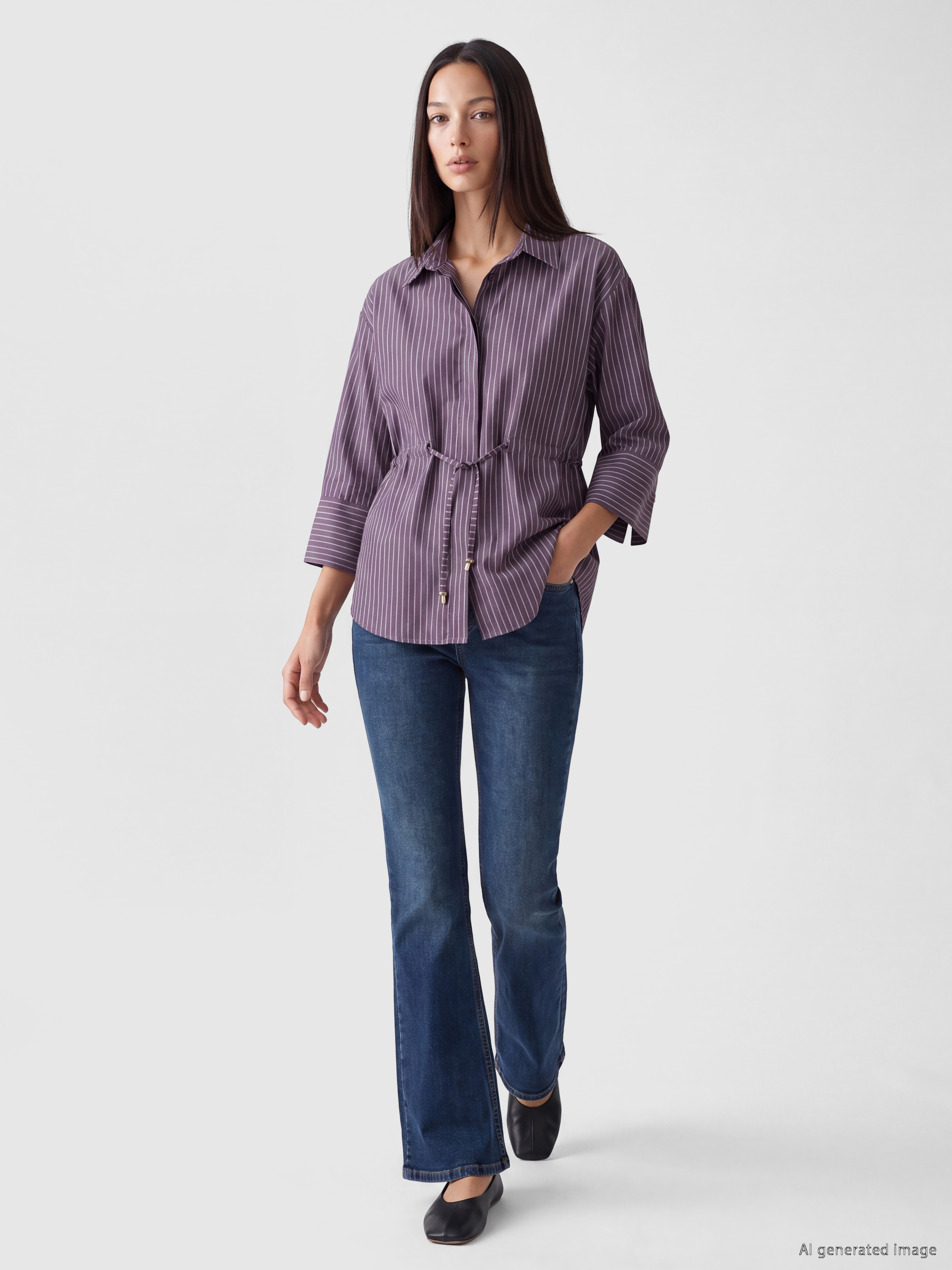 LCW EVERYDAY Bağcıklı Modal Karışımlı Oversize Kadın Gömlek görsel 2