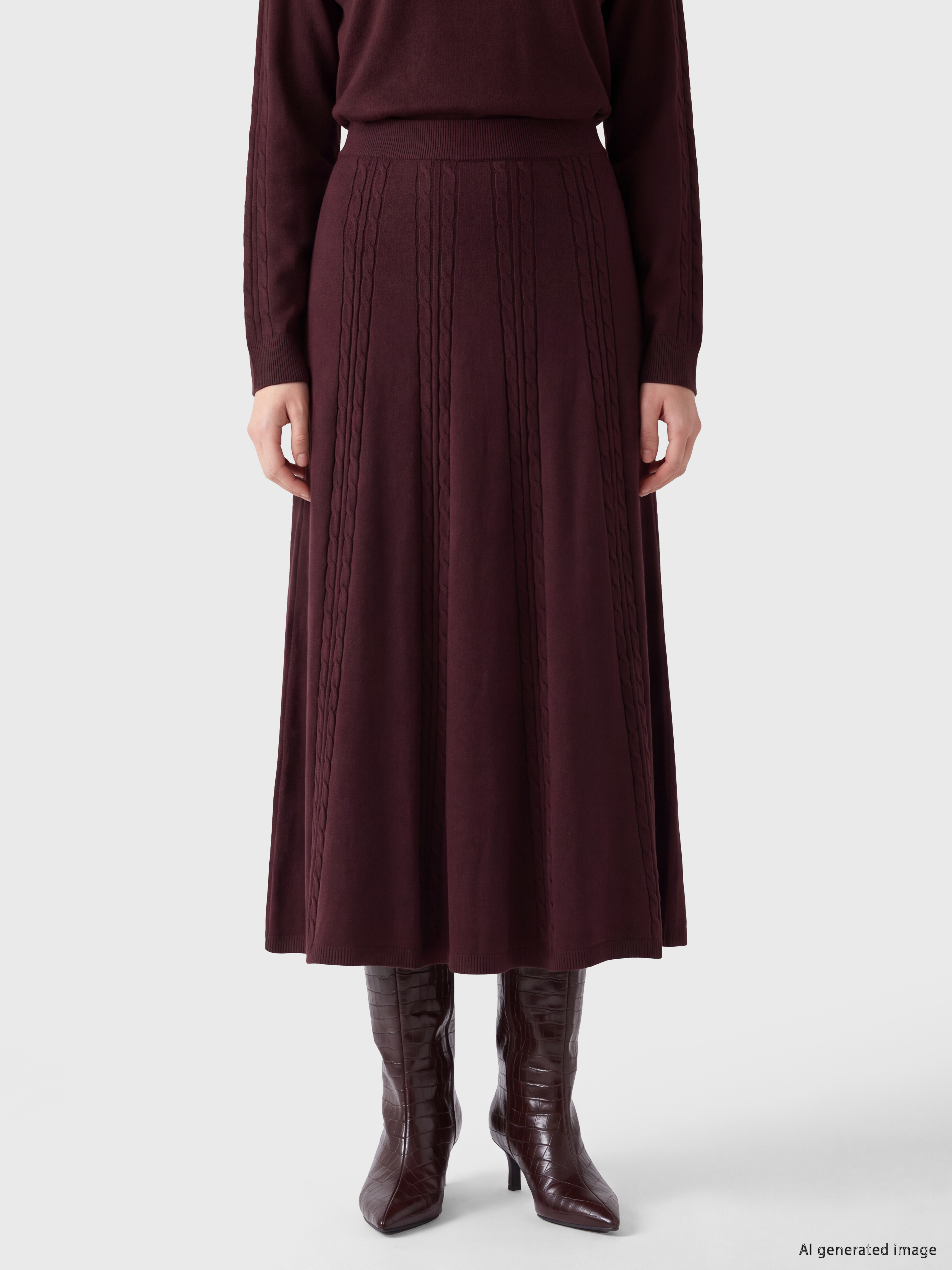 LCW Modest Beli Lastikli Saç Örgüsü Desenli Triko Etek görsel 2