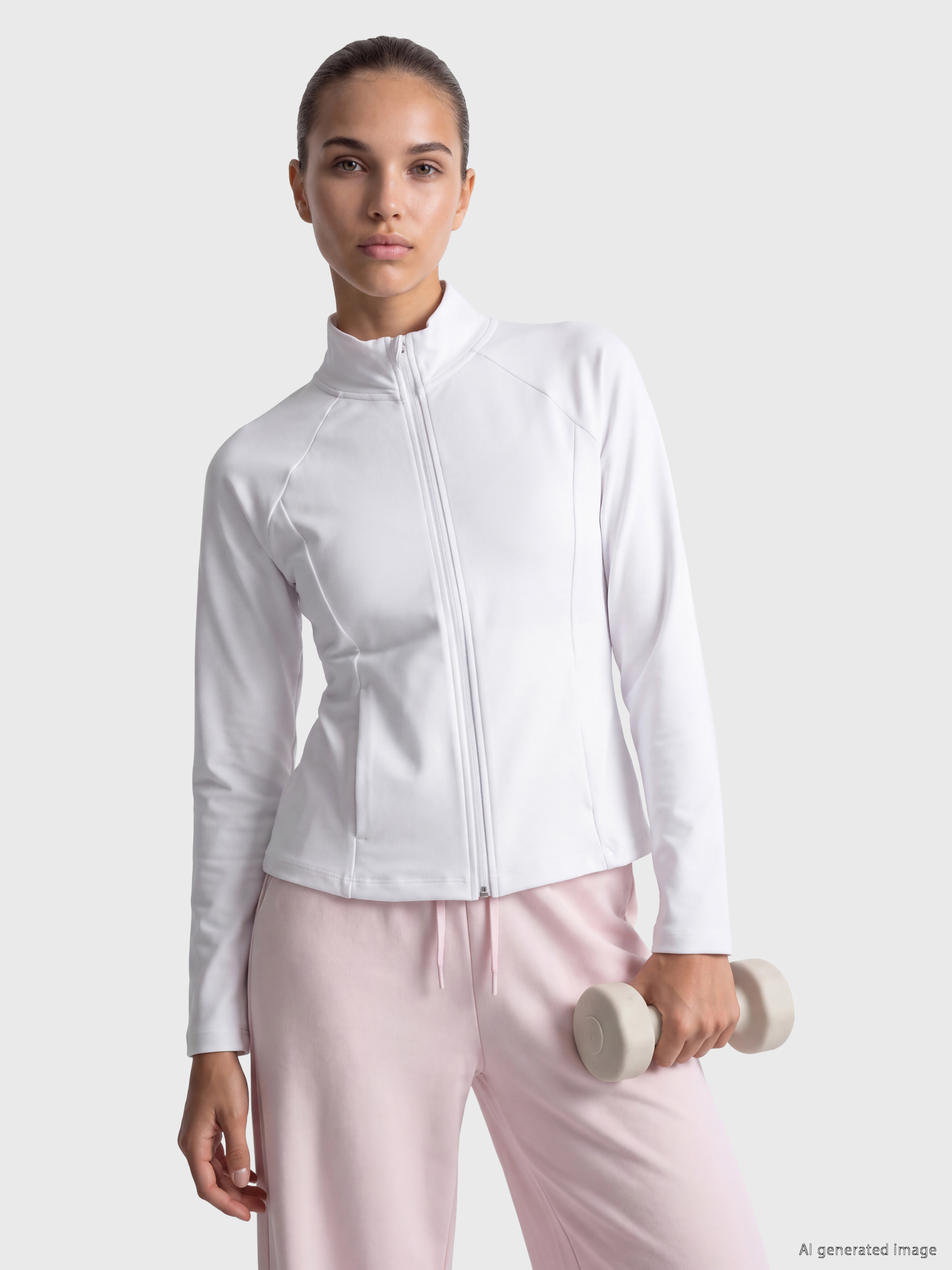 KOOR SPORT Dik Yaka Parmak Geçmeli Kadın Fermuarlı Sweatshirt