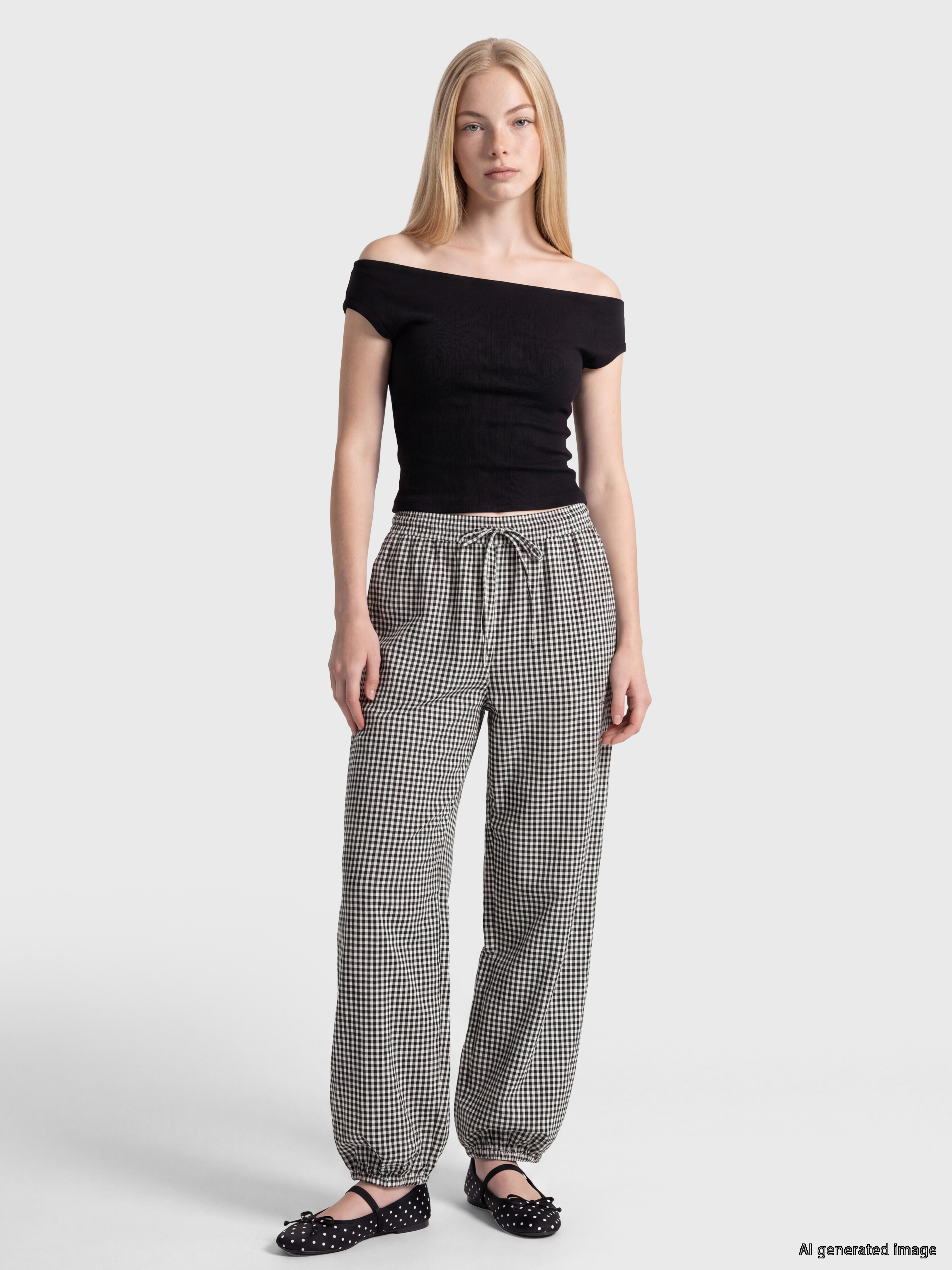 XSIDE Beli Lastikli Ekose Kadın Jogger Pantolon