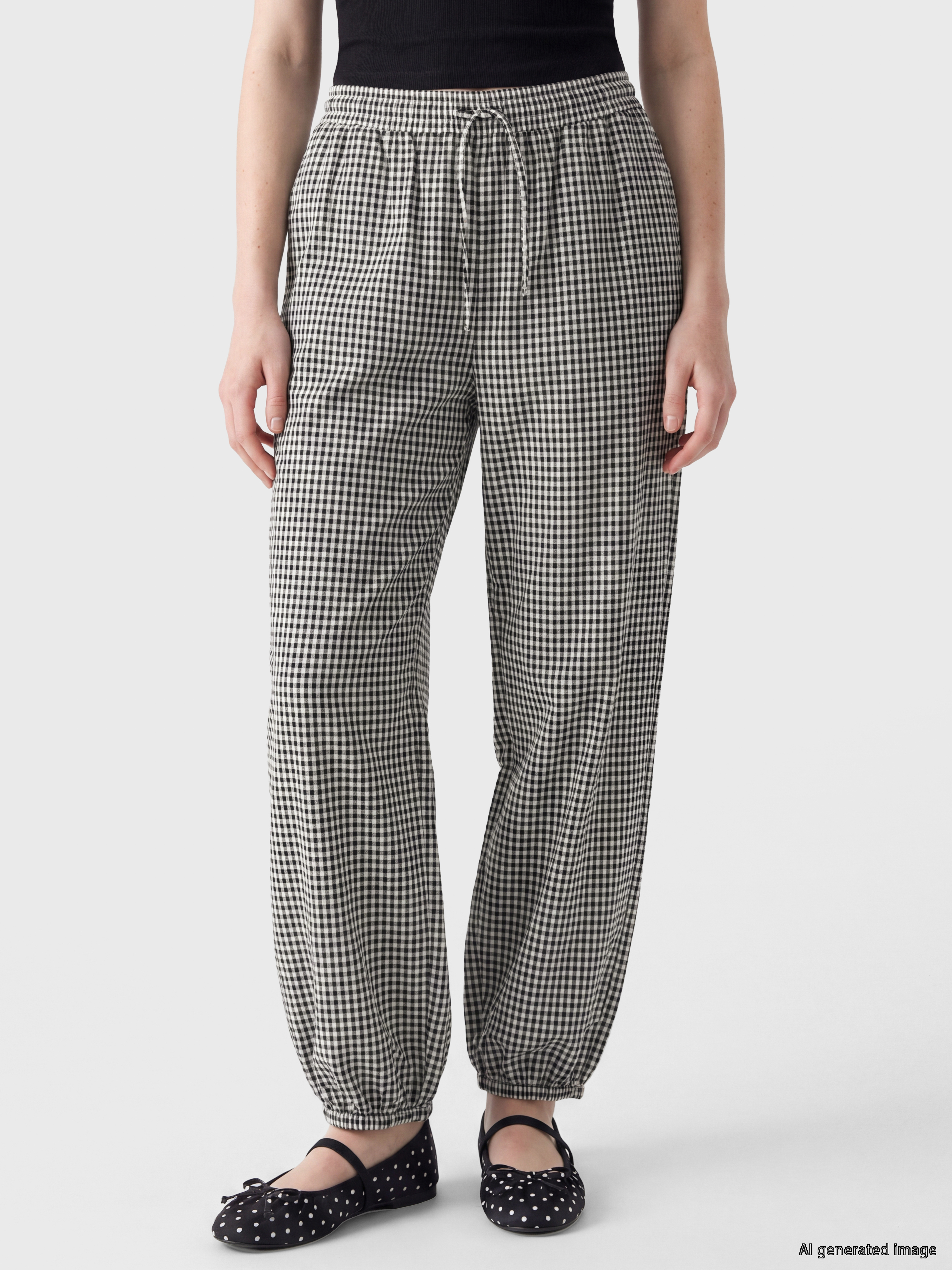 XSIDE Beli Lastikli Ekose Kadın Jogger Pantolon görsel 2