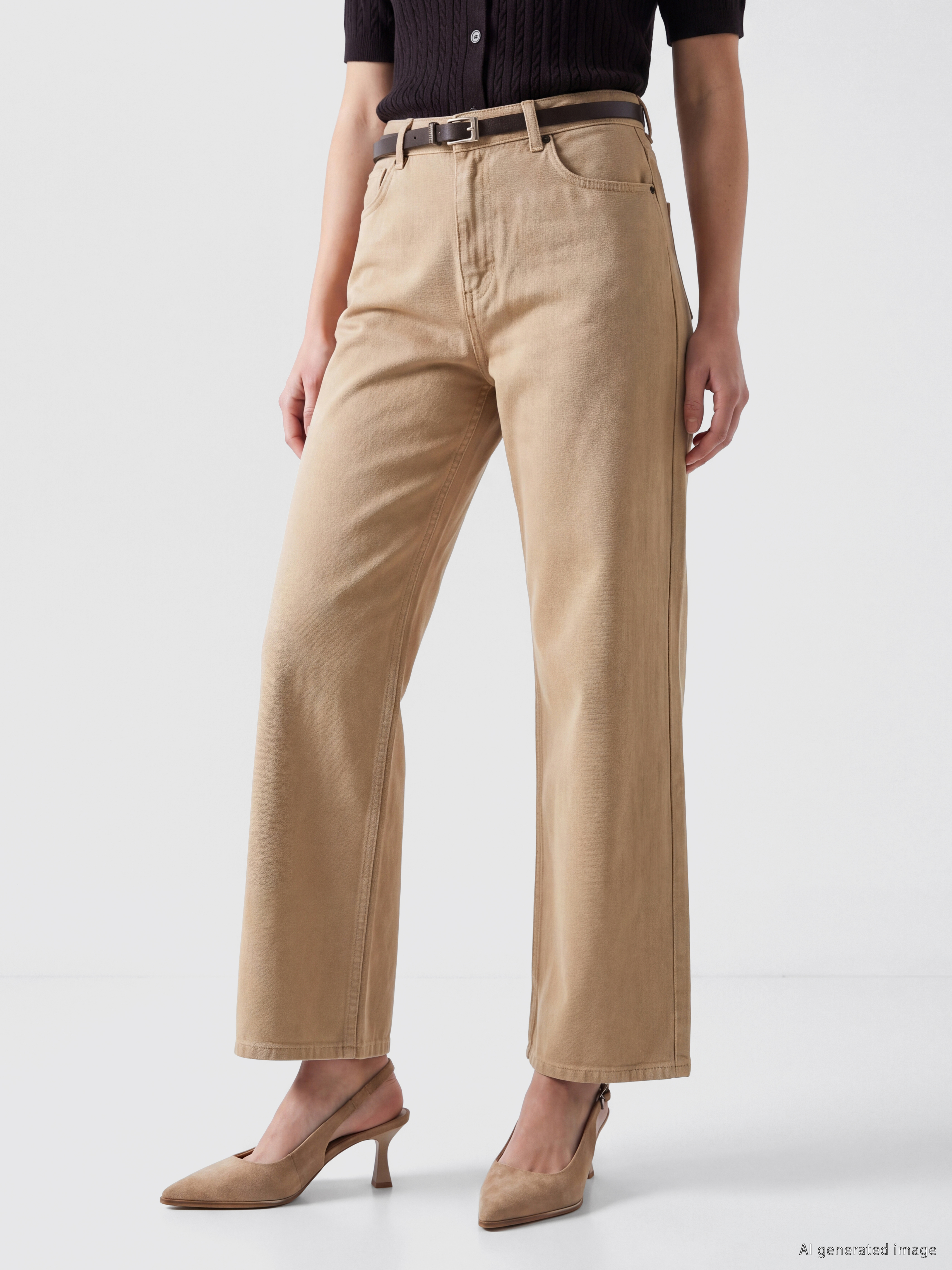 LC WAIKIKI Beli Kemerli Wideleg Kadın Jean Pantolon görsel 2