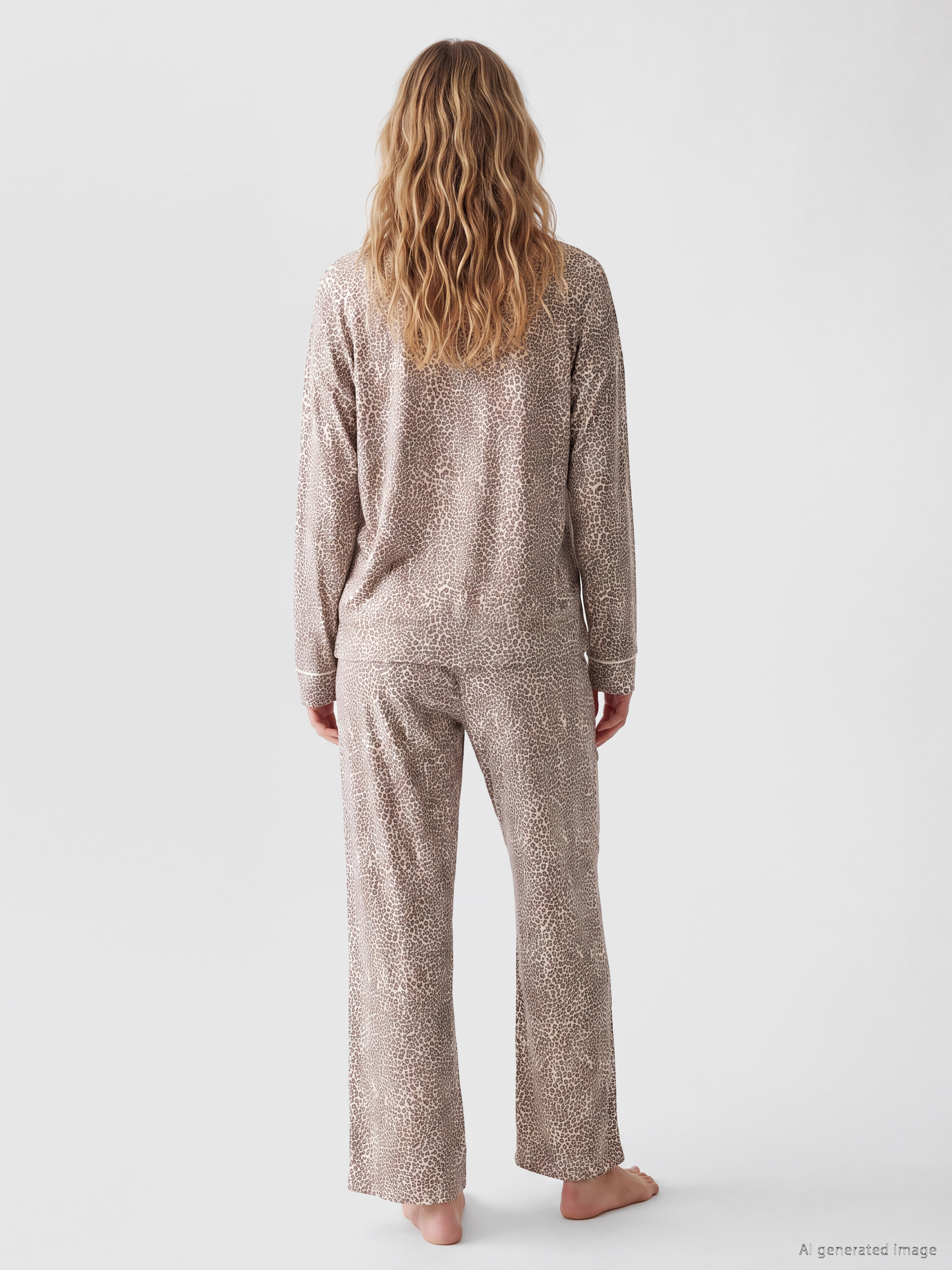 LCW DREAM Gömlek Yaka Leopar Desenli Kadın Pijama Takımı görsel 4