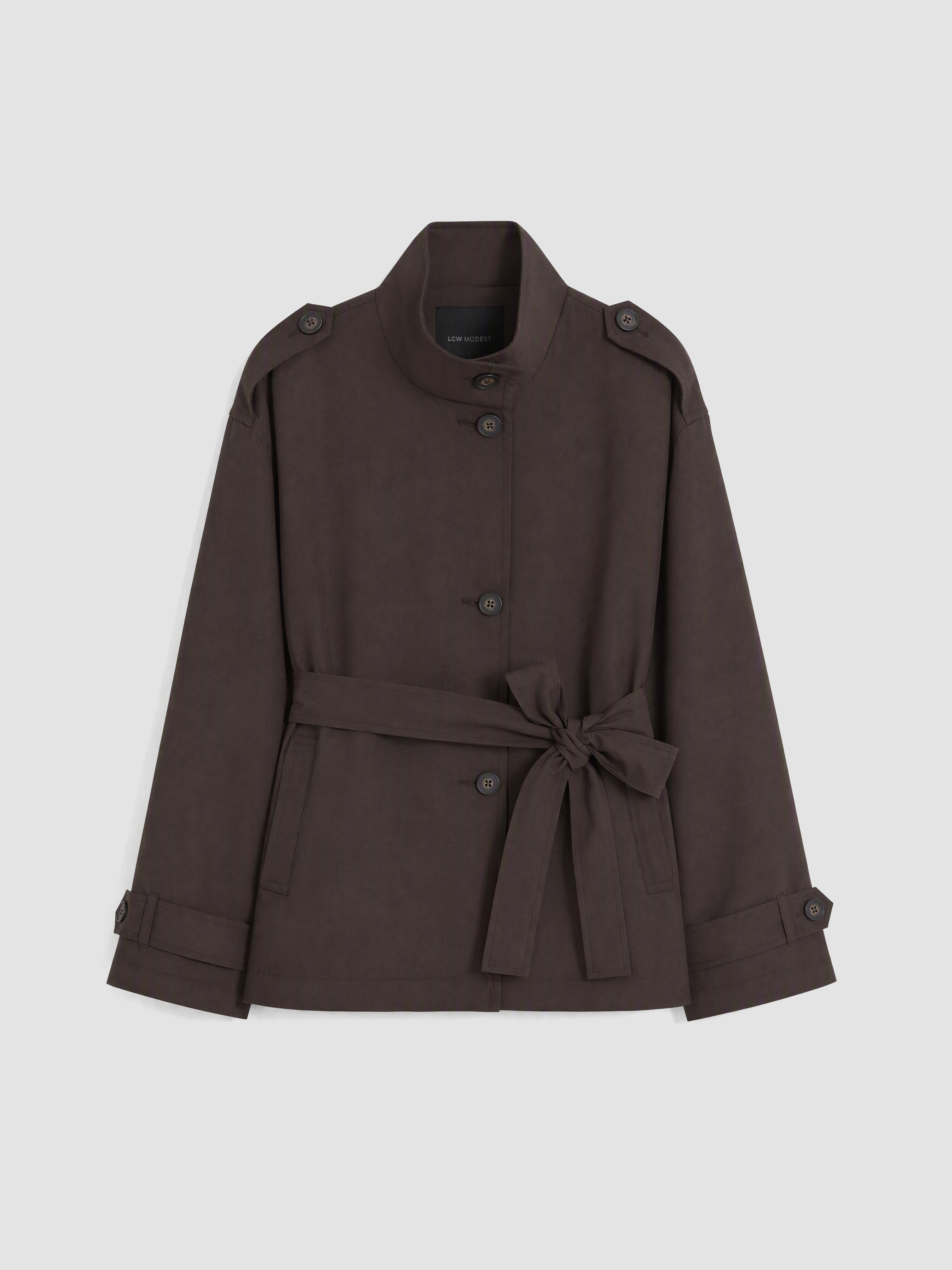 LCW Modest Dik Yaka Kuşaklı Oversize Kadın Trençkot