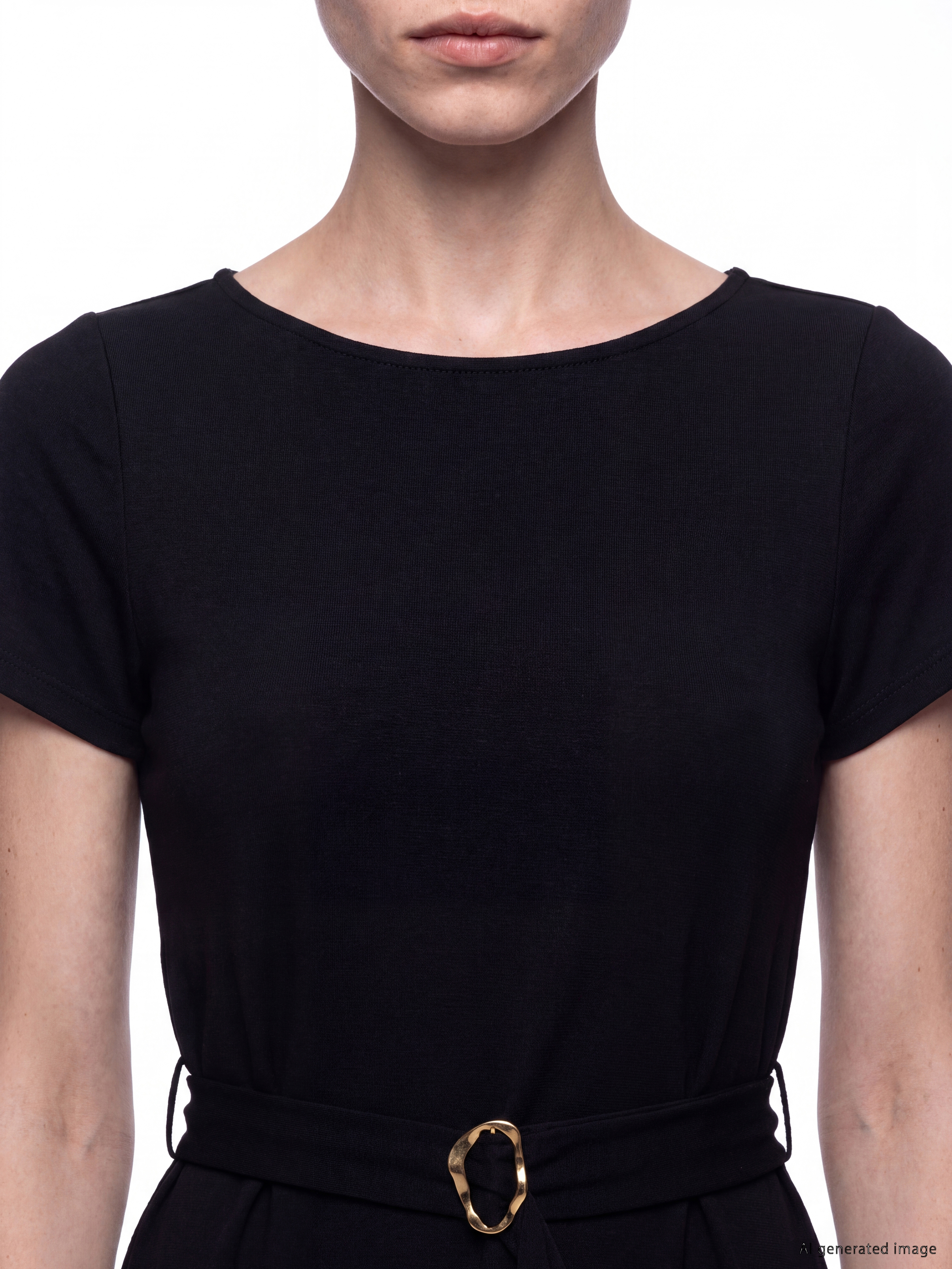 LCW Comfort Bisiklet Yaka Beli Kemerli Kloş Elbise görsel 3